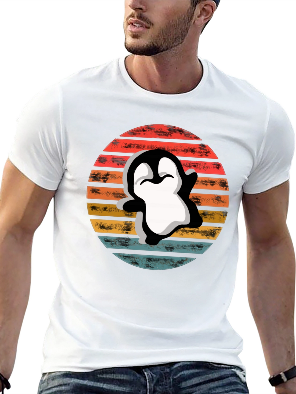 Retro Penguin T-Shirt - Sunset Graphic Tee