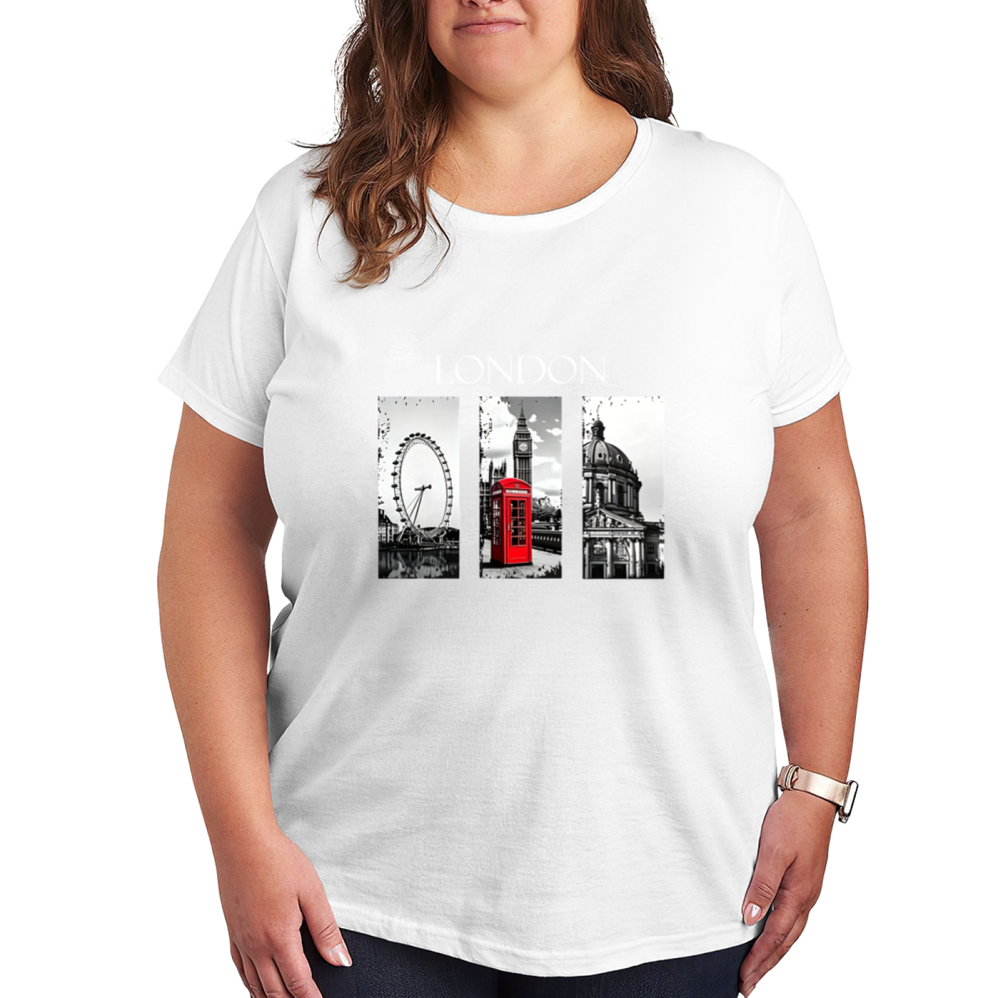 Classic London Landmark Red Telephone Booth Black Plus Size Women¡¯s Printed T-Shirt