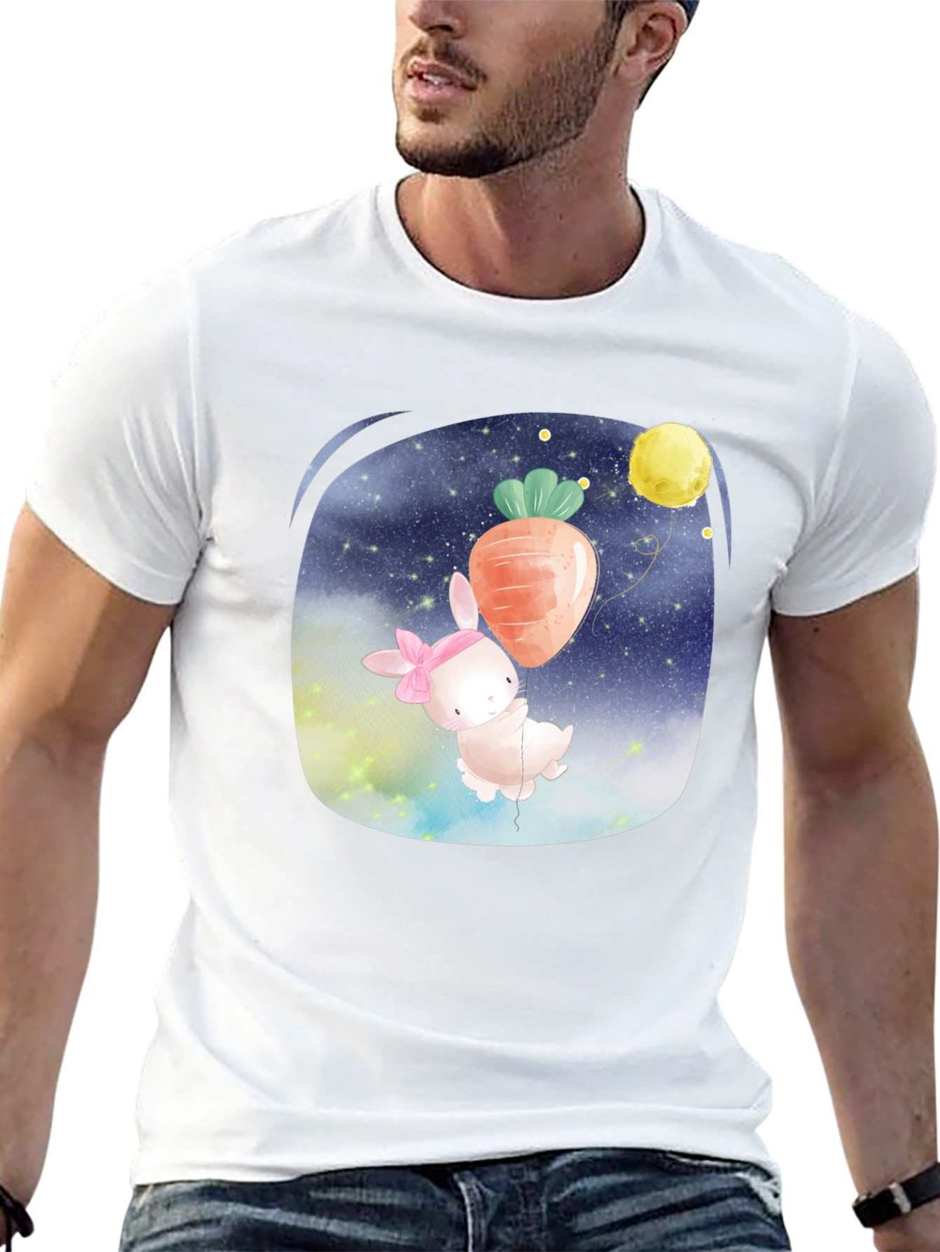 Cute Bunny Carrot Balloon Black T-Shirt