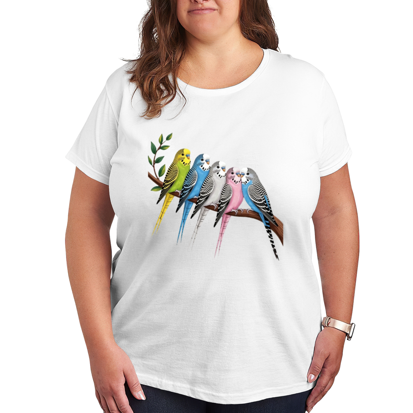 Colorful Budgie Parrot Flock Bird Lover Big Size Tee