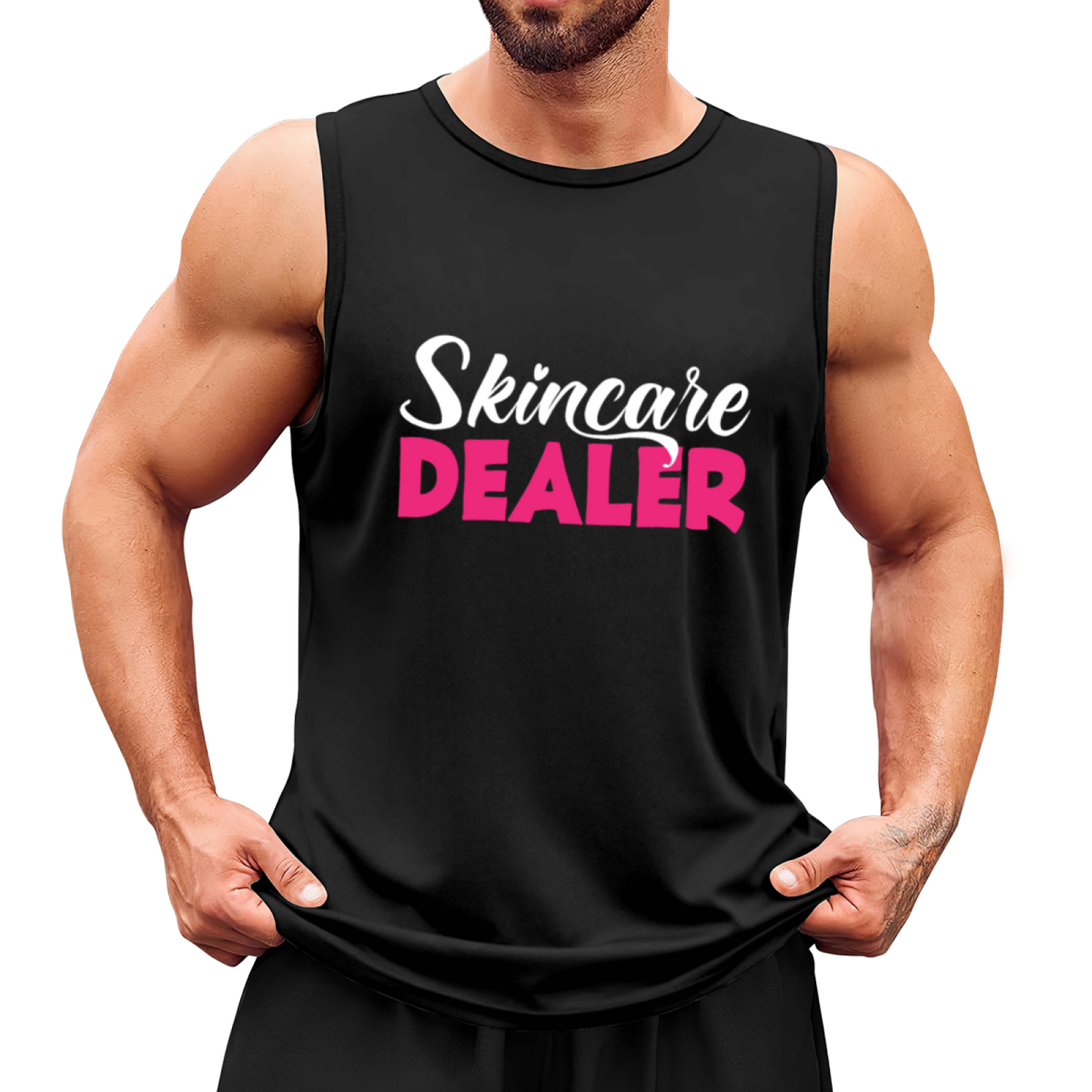 Skincare Dealer Funny Pink Letter Print Casual Tank Top Men