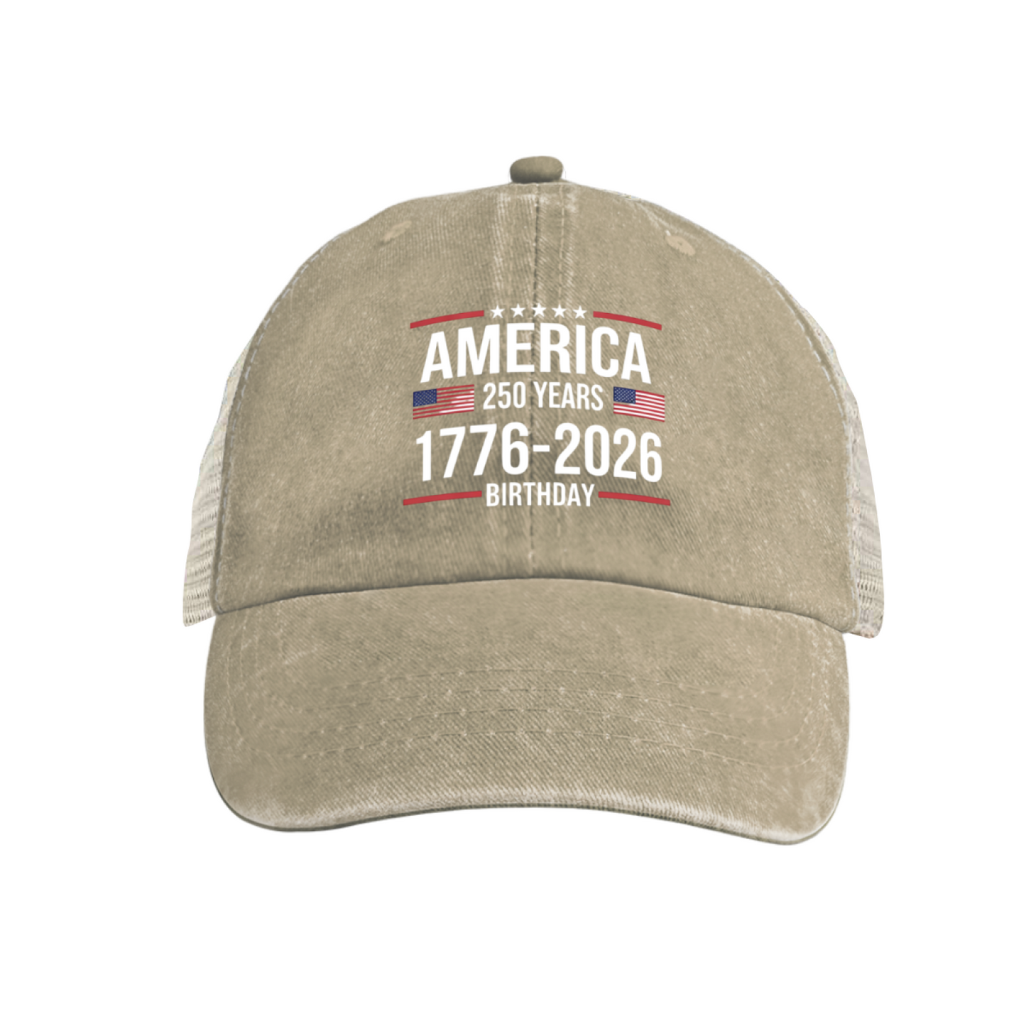 America 250 Years 1776-2026 Flag Star Dusty Wine Red Distressed Trucker Hat, Patriotic Vintage Mesh Cap