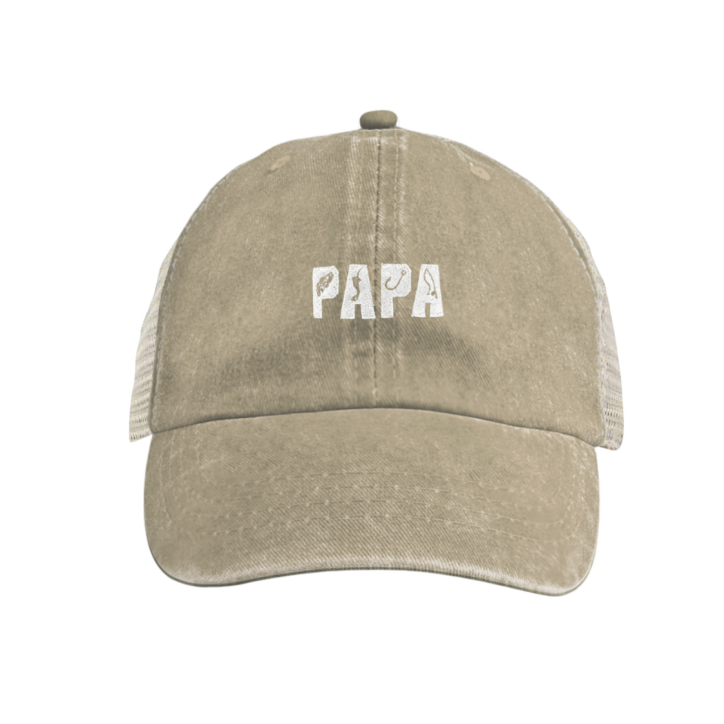 Fishing Hook PAPA Maroon Washed Mesh Trucker Hat, Fisher Dad Retro Distressed Mesh Cap