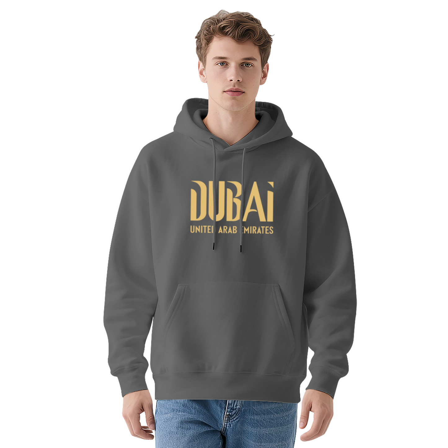 Luxury Dubai UAE Letter Print Hoodie, Snug Everyday Outfit