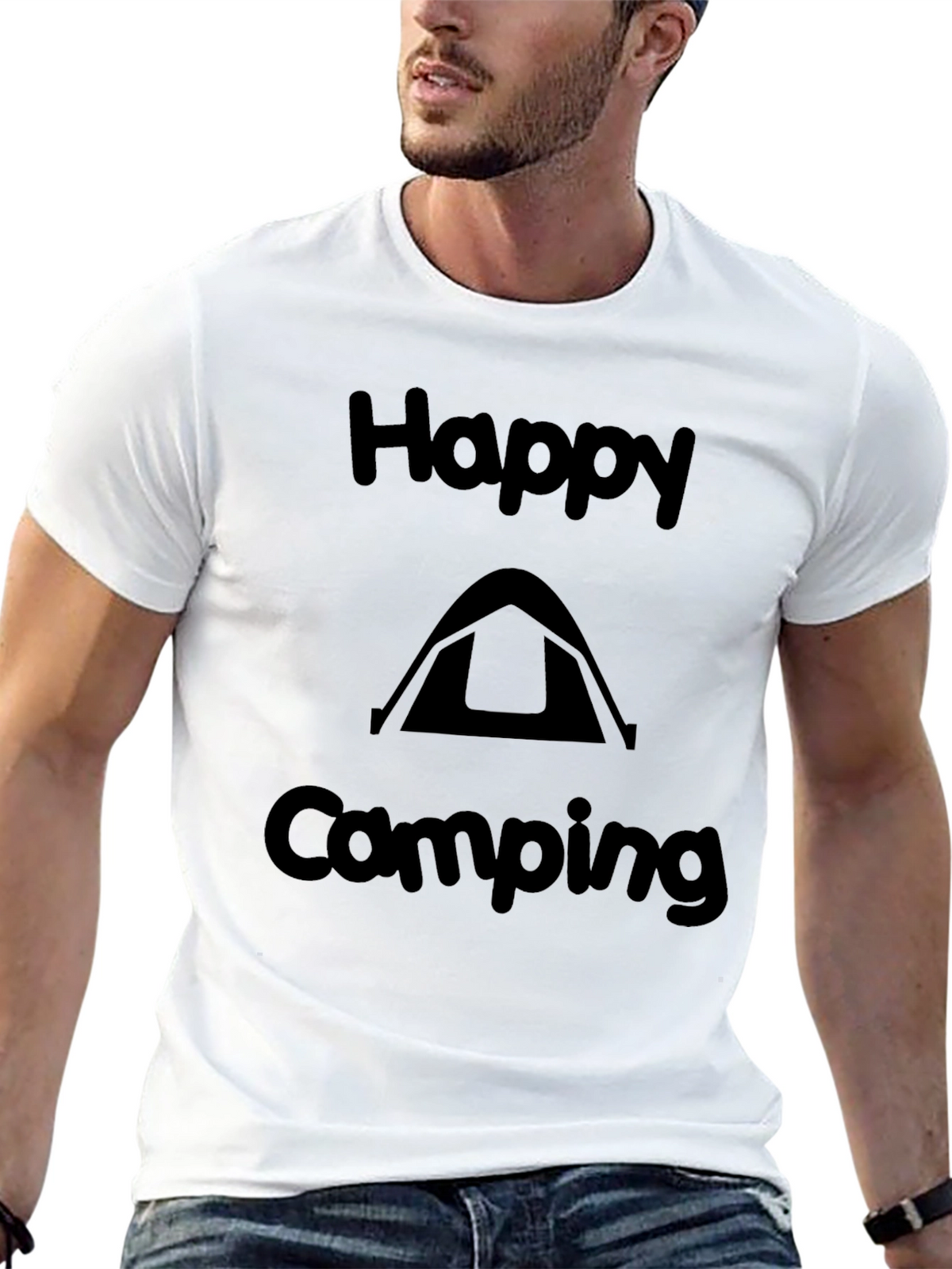 Happy Camping Graphic Tee - Black Casual Shirt