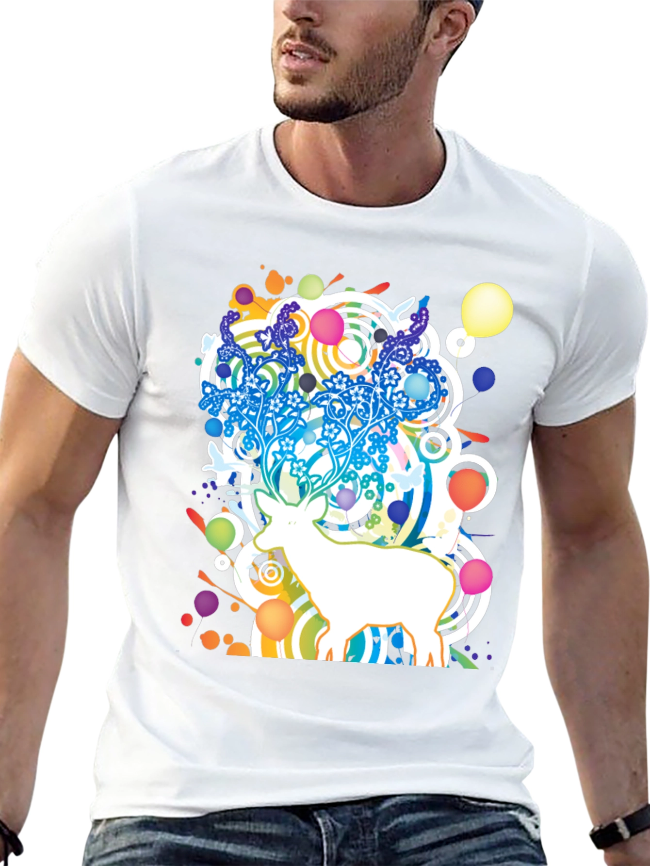 Abstract Deer Graphic Black T-Shirt