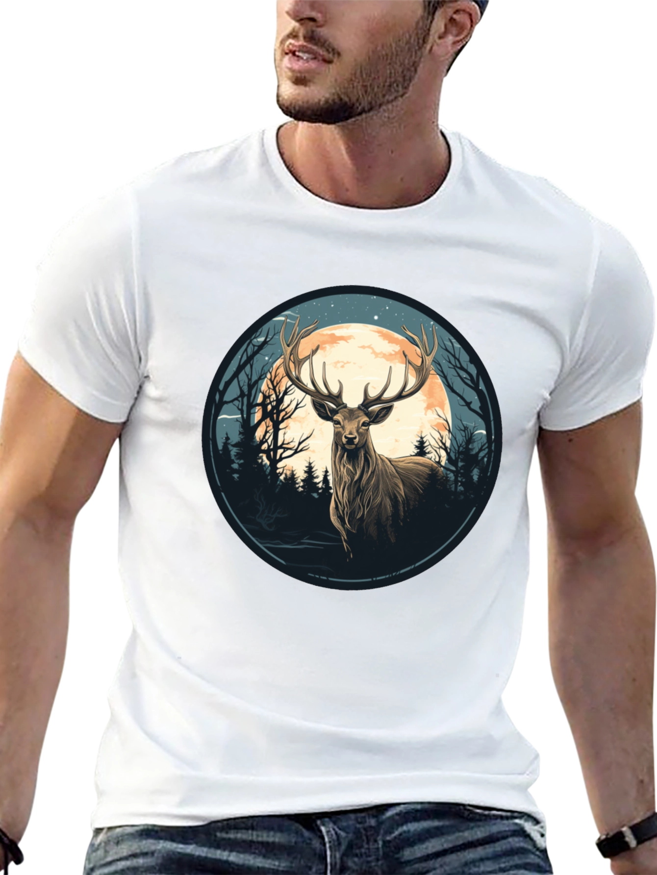 Deer Moon Graphic Tee - Nature Inspired Black T-Shirt