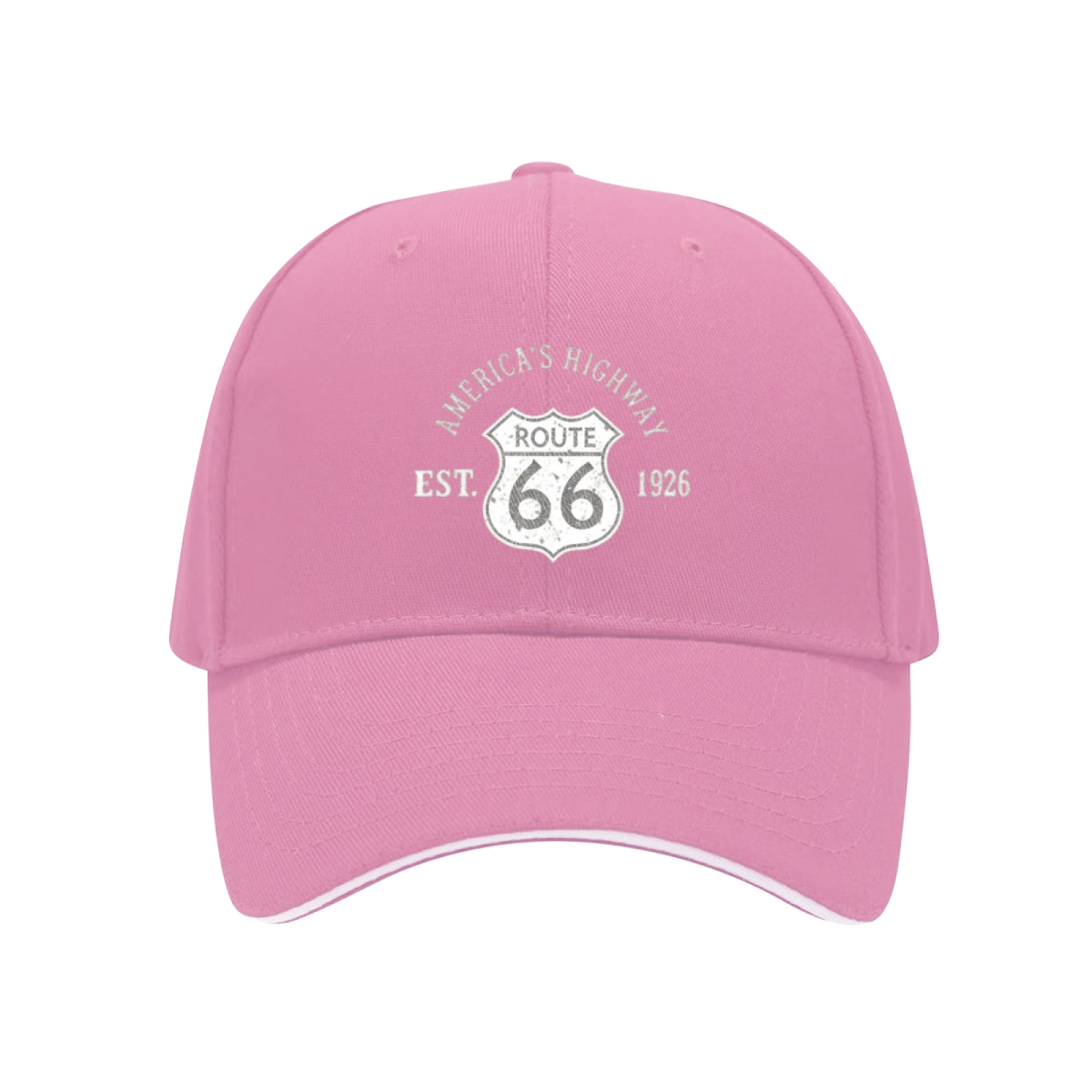 Vintage Route 66 America¡¯s Highway Navy Sandwich Brim Baseball Cap Retro Road Trip Hat