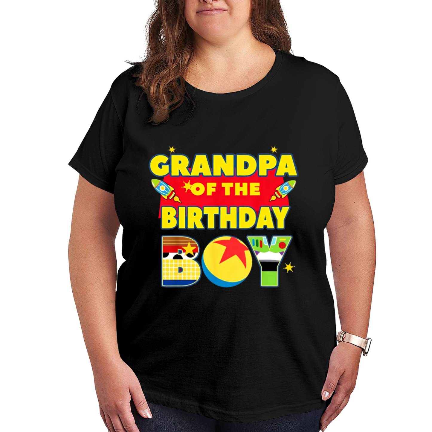 Toy Story Theme Grandpa Of The Birthday Boy Plus Size Women¡¯s Printed T-Shirt