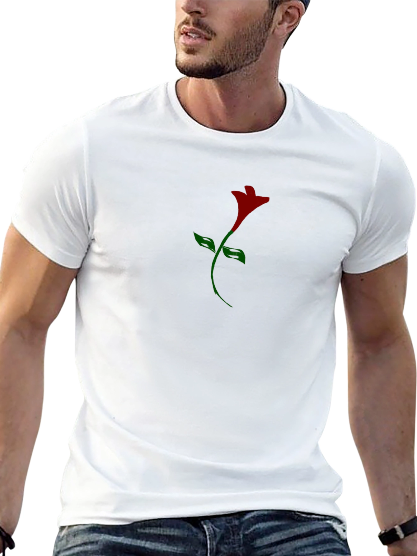 Mens Black T-Shirt with Rose Graphic Print