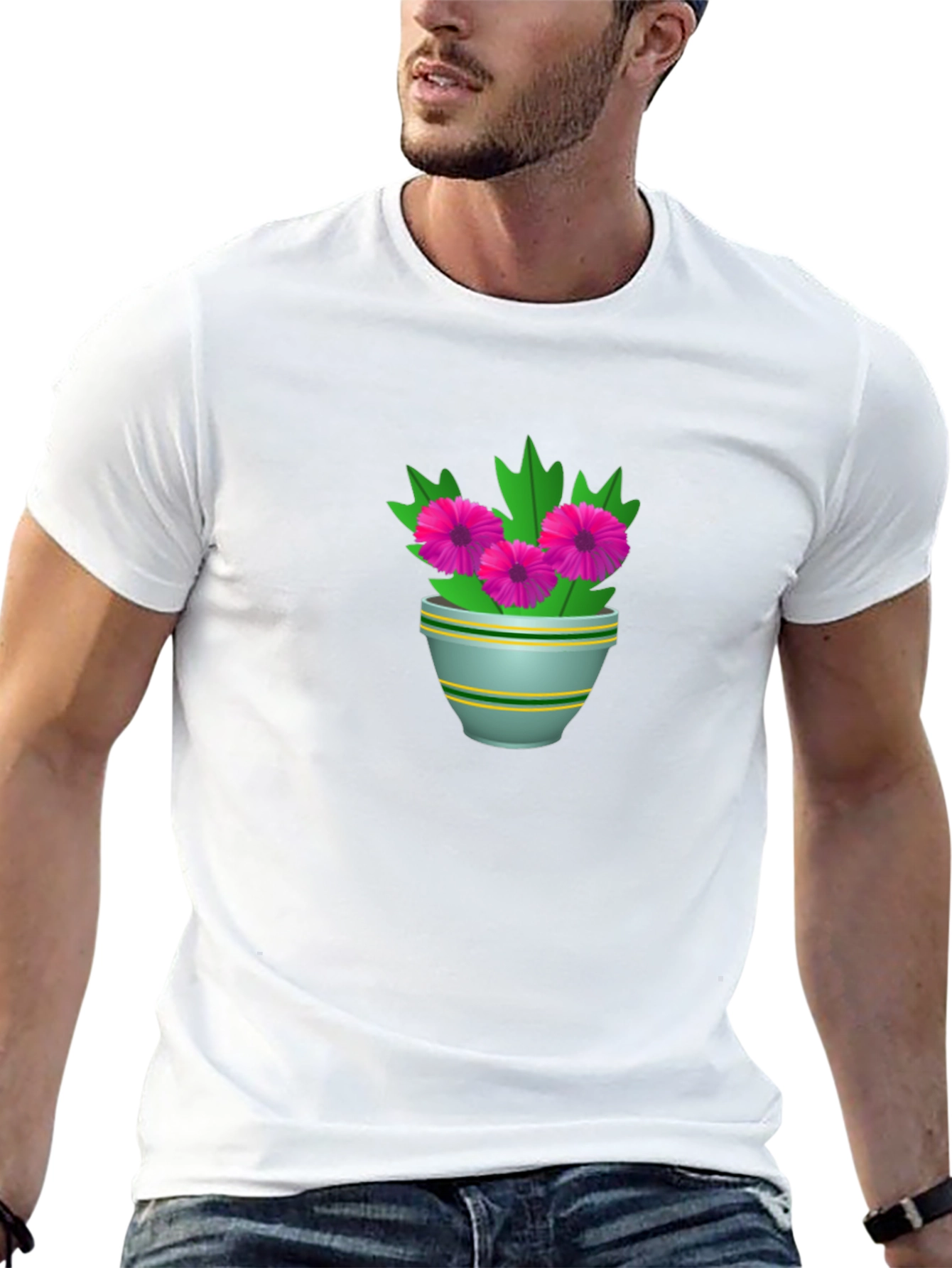 Floral Potted Plant Graphic Tee - Black