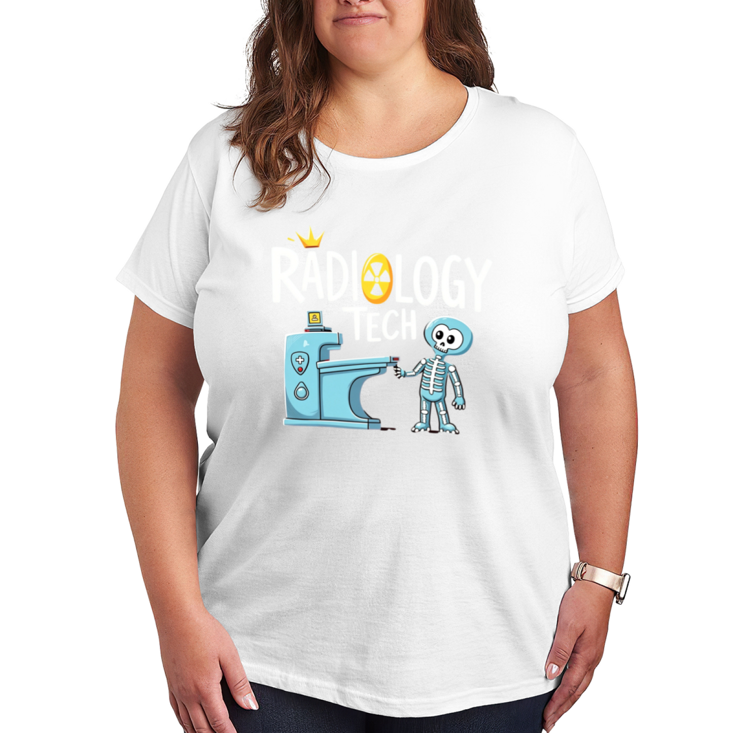 Cute Radiology Tech Skeleton X-Ray Cartoon Plus Size Women Graphic Tee