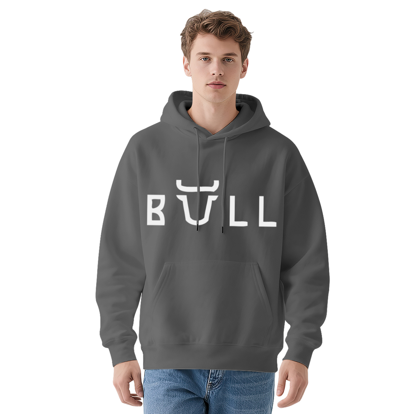 Minimal Bull Horn Letter Men Hoodie, Warm Relax Top