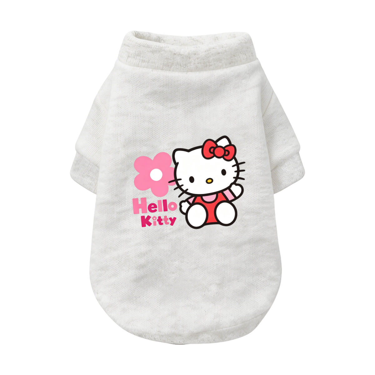 Cute Hello Kitty Floral Pet Cardigan Sweater, Soft Heather Gray Kitten Puppy Clothes