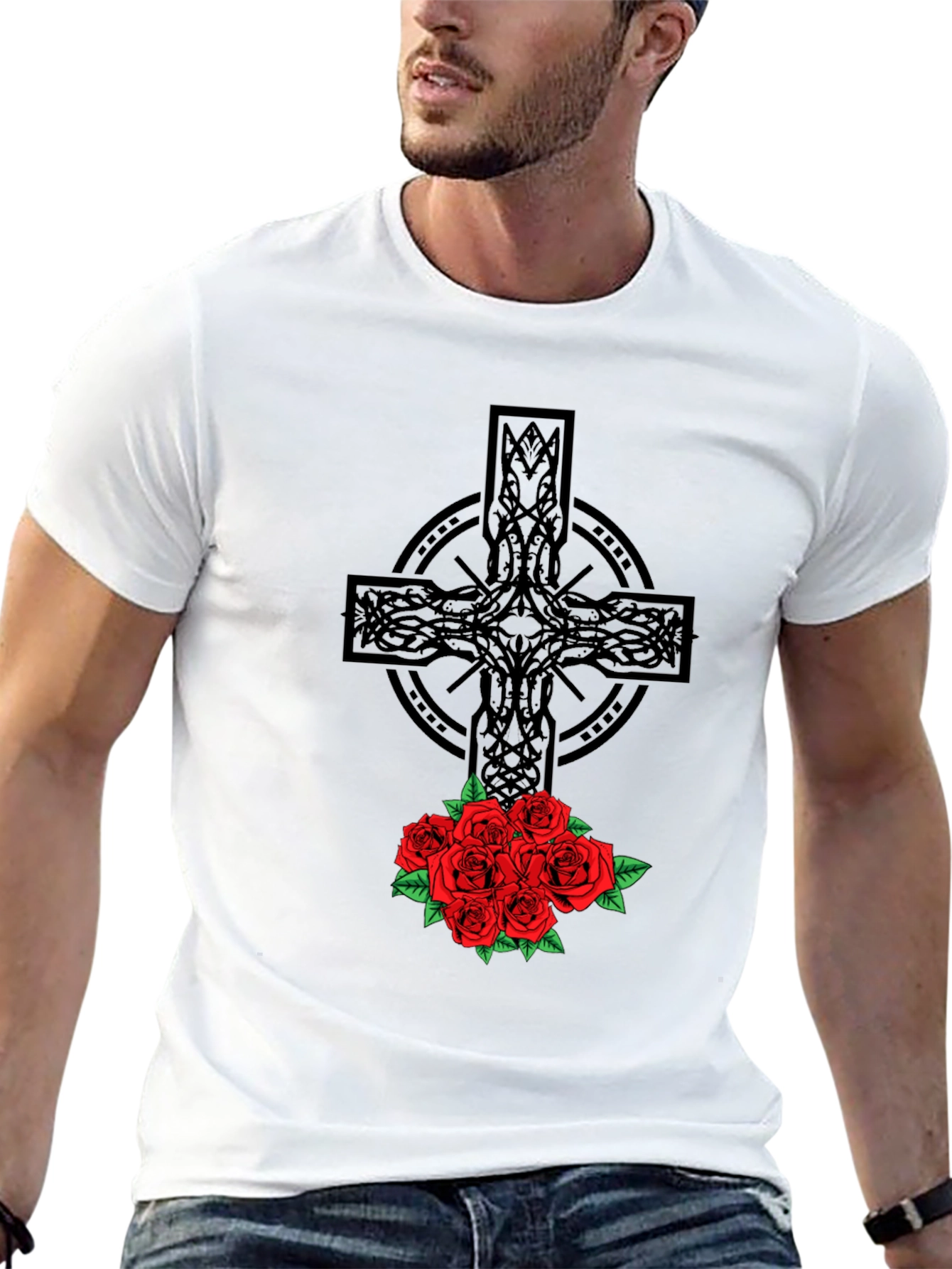 Celtic Cross & Roses Graphic Tee