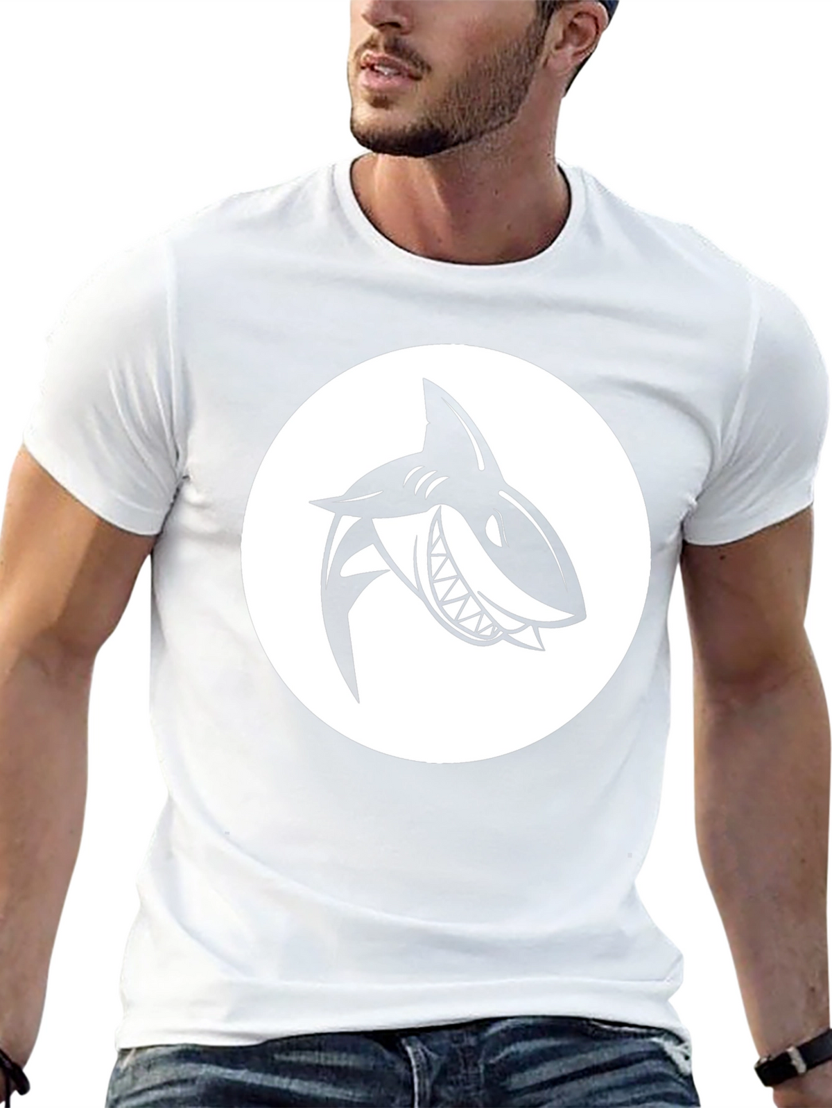 Shark Graphic Tee - Mens Black Crew Neck T-Shirt