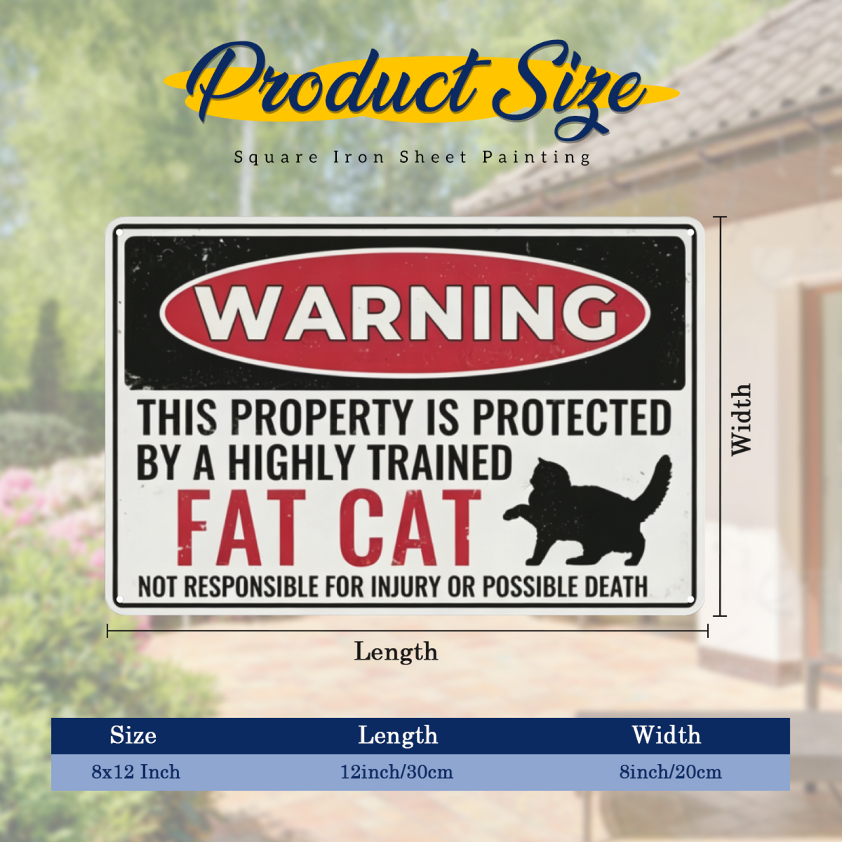 Warning Highly Trained Fat Cat Funny Property Metal Sign