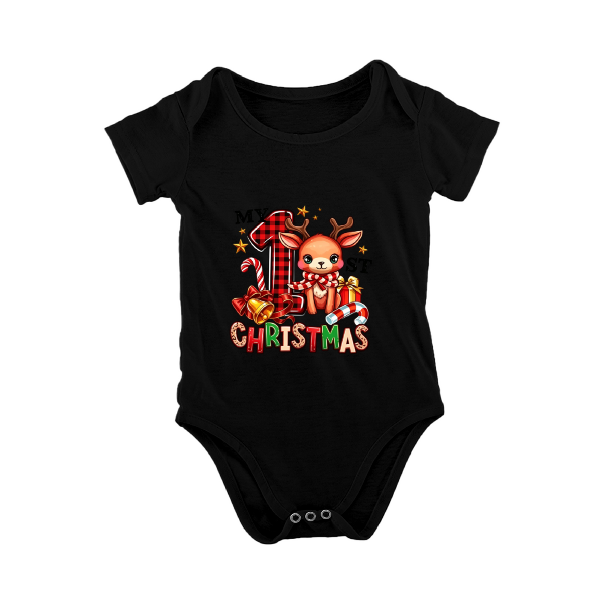 My 1st Christmas Buffalo Plaid Reindeer Cute Xmas Newborn Bodysuit