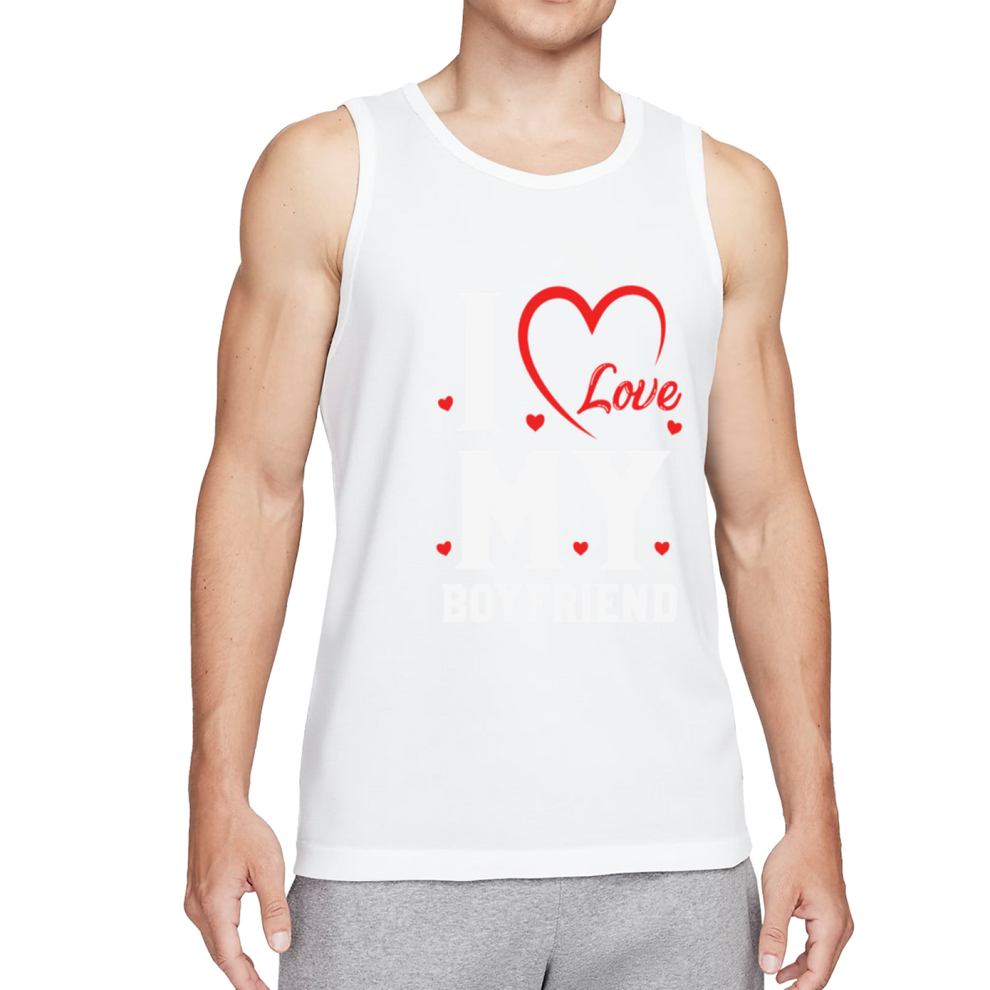 I Love My Boyfriend Cute Heart Couple Sleeveless Tank