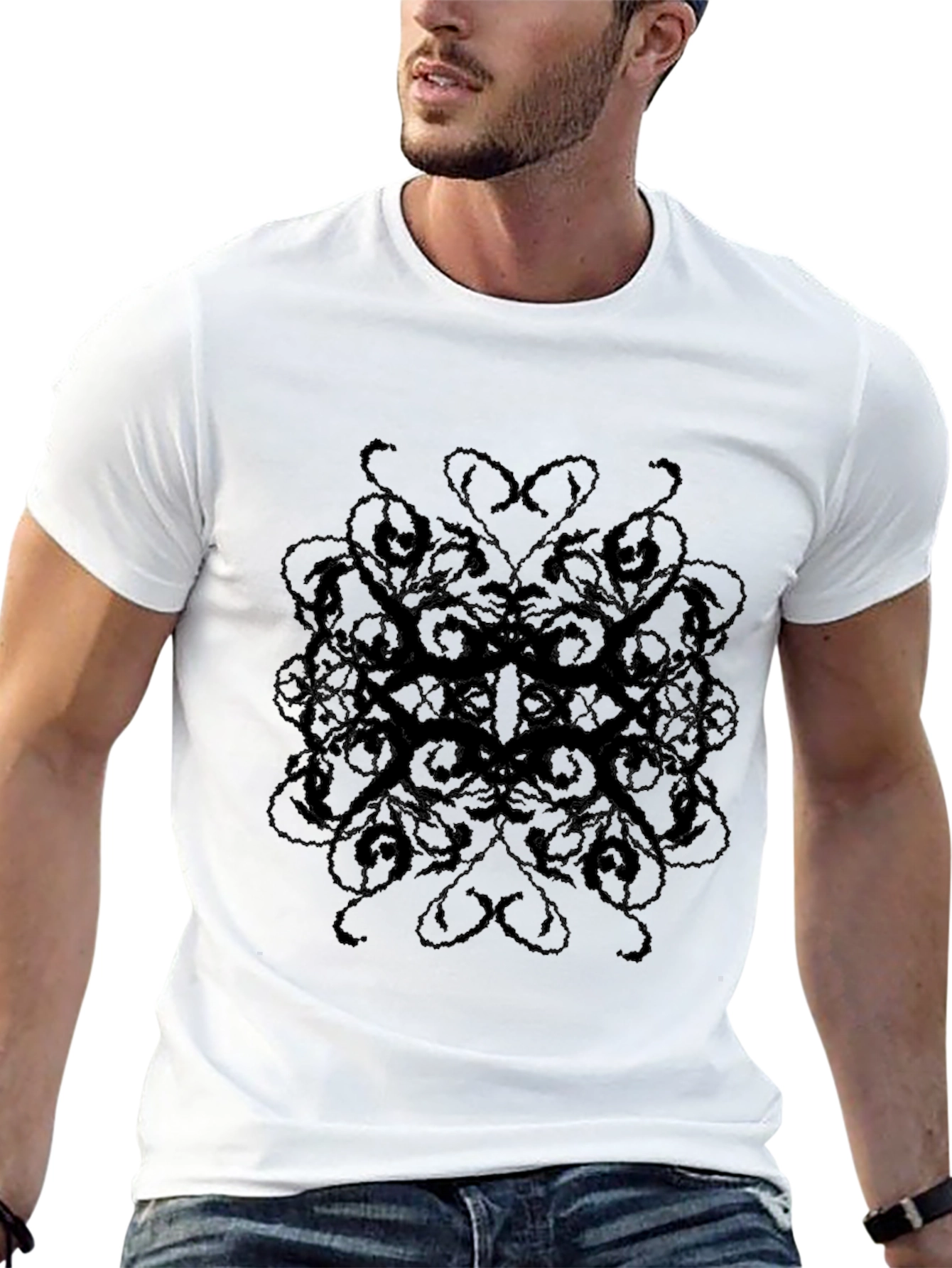 Mens Black Patterned T-Shirt - Casual Style