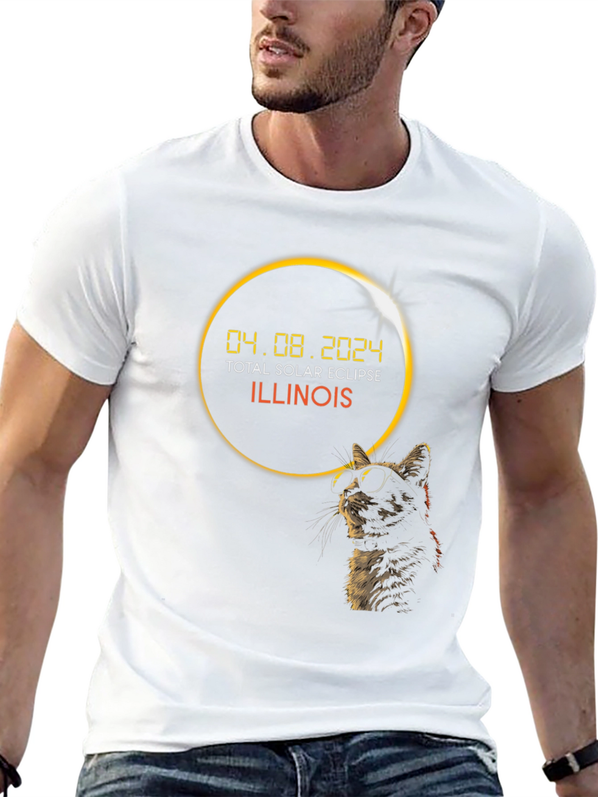 Total Solar Eclipse Illinois 2024 Cat T-Shirt