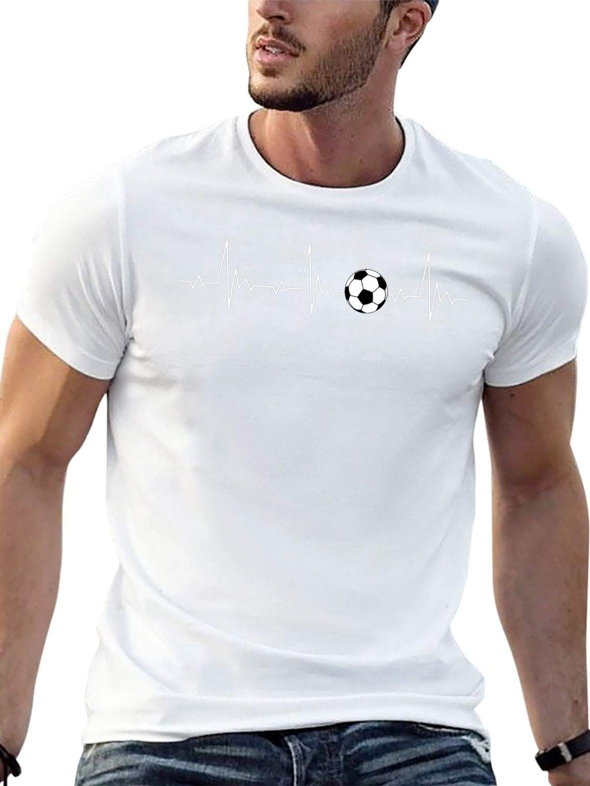 Soccer Heartbeat T-Shirt - Black Sporty Casual