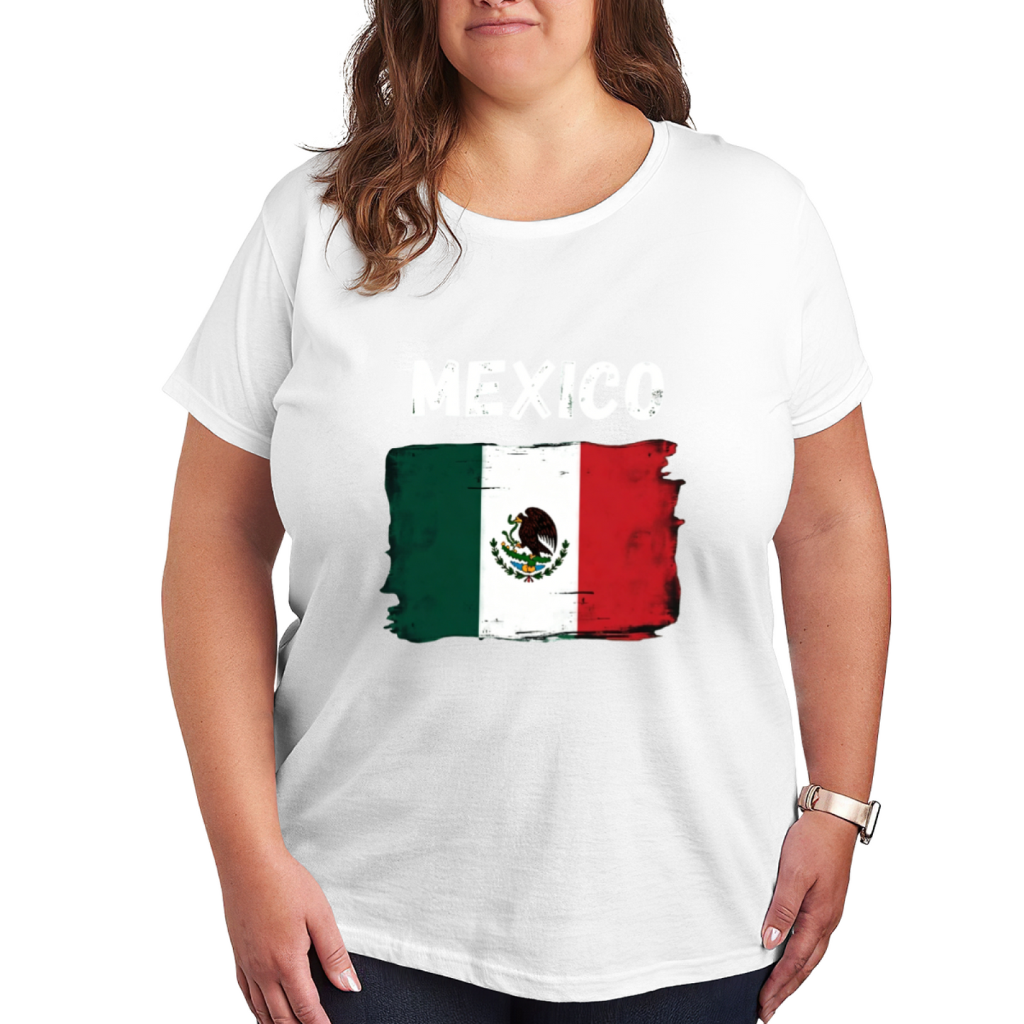 Mexico Vintage Grunge National Flag Patriotic Plus Size Women Printed T-Shirt