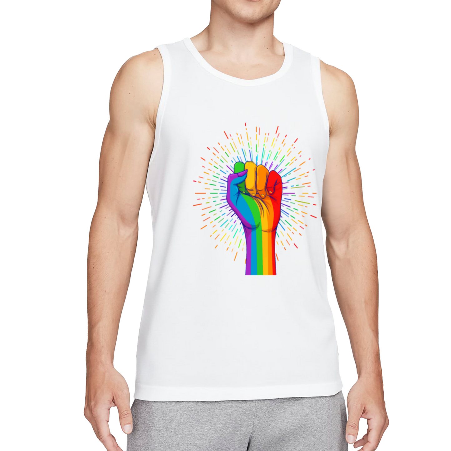Rainbow Pride Power Fist Graphic Men Tank Top