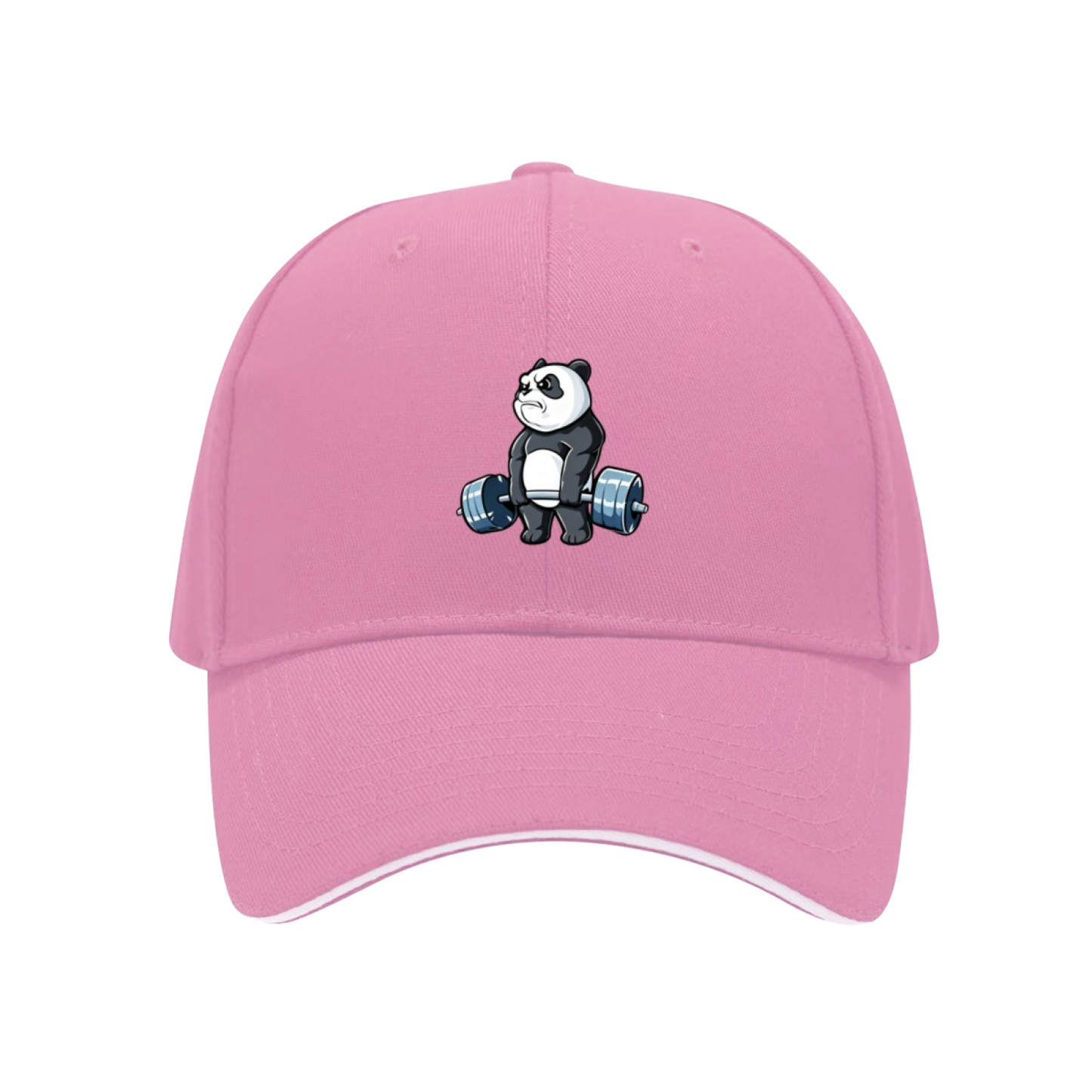 Cute Weightlifting Panda Cartoon White Sandwich Visor Baseball Cap, Gym Fitness Fun Hat