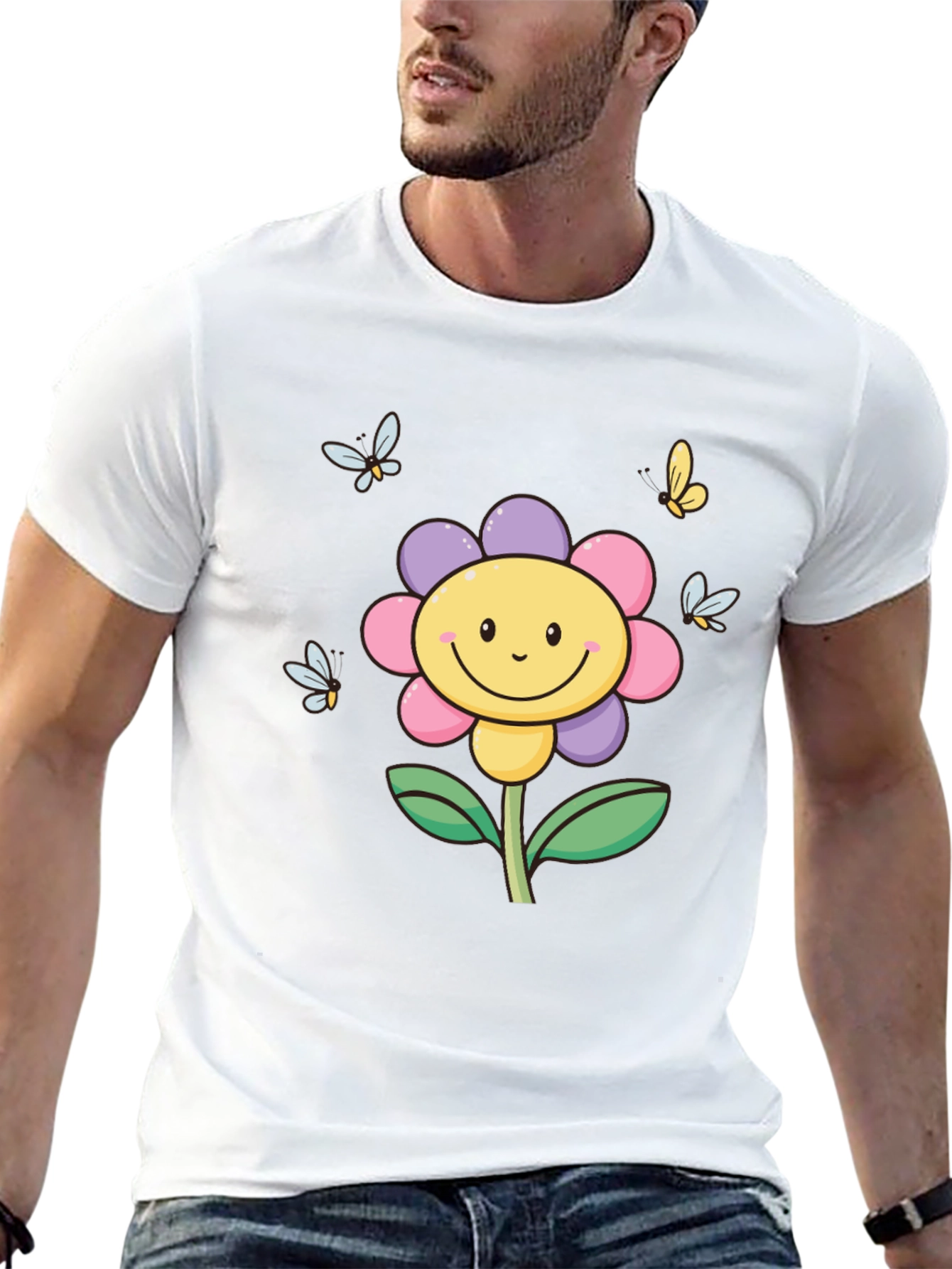 Happy Flower Graphic Tee - Black T-Shirt