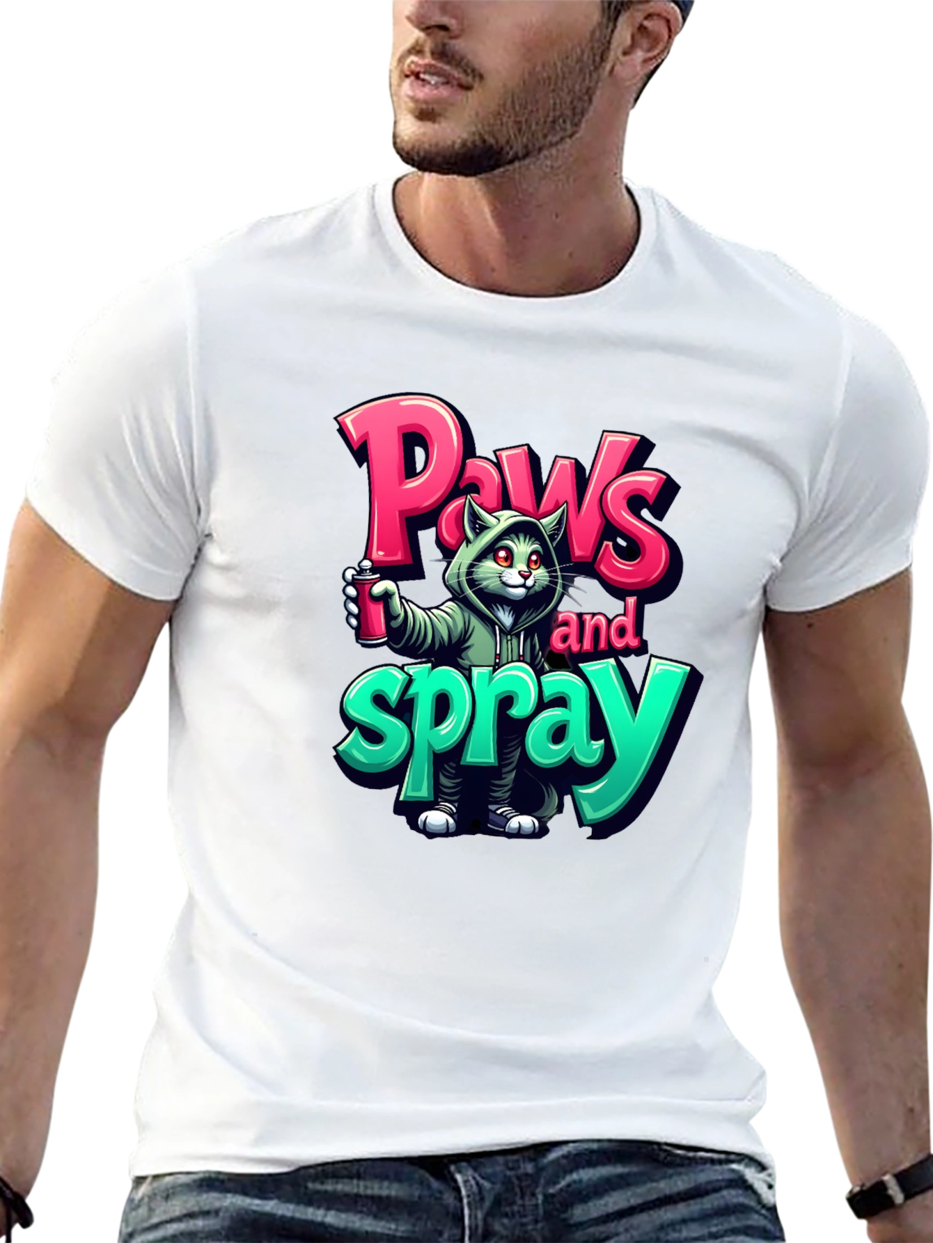 Paws and Spray T-Shirt - Urban Graffiti Cat Tee