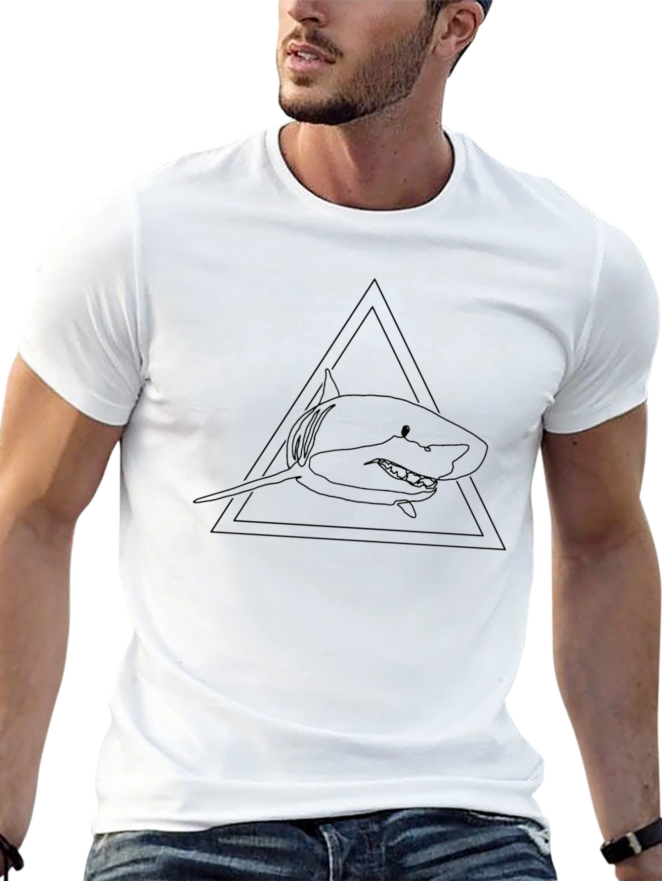 Shark Triangle Graphic Tee - Black Cotton