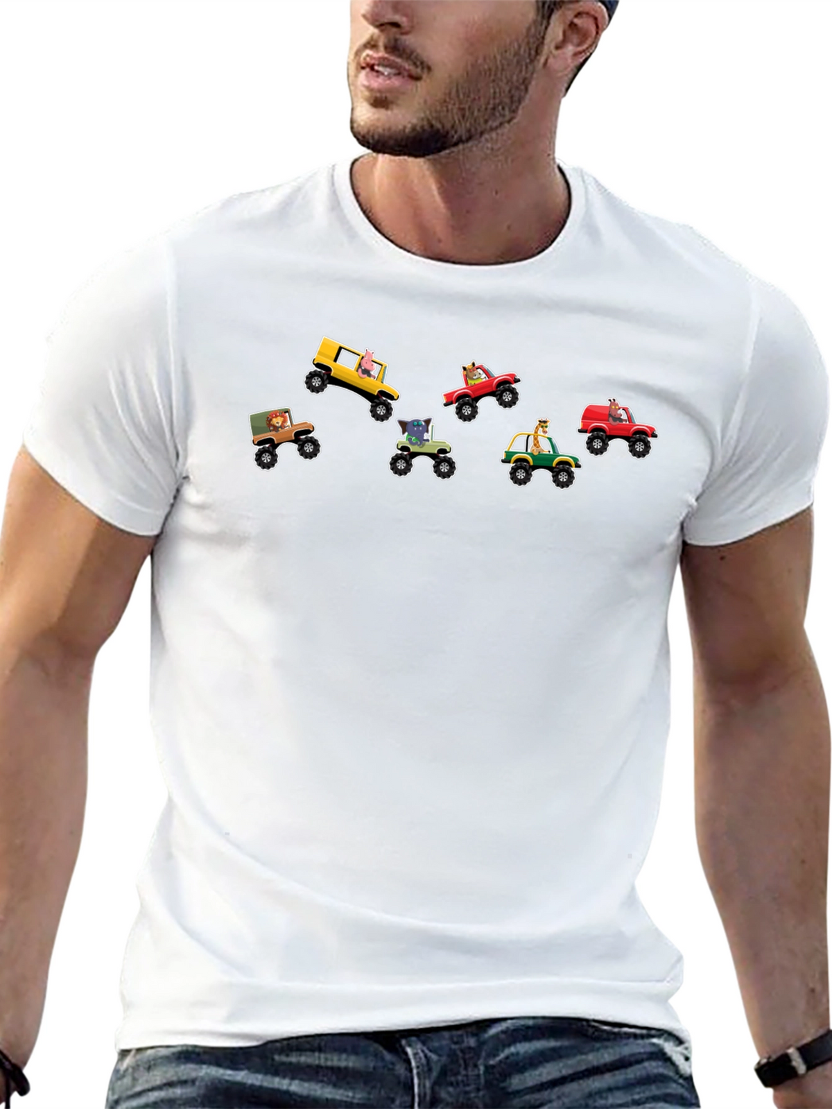 Cartoon Animal Monster Truck Graphic Tee