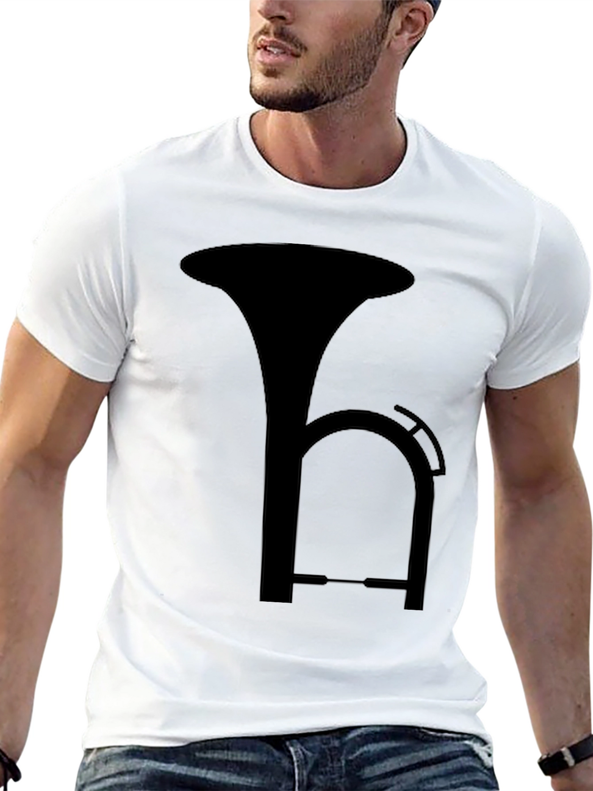 Black T-Shirt with Musical Instrument Design