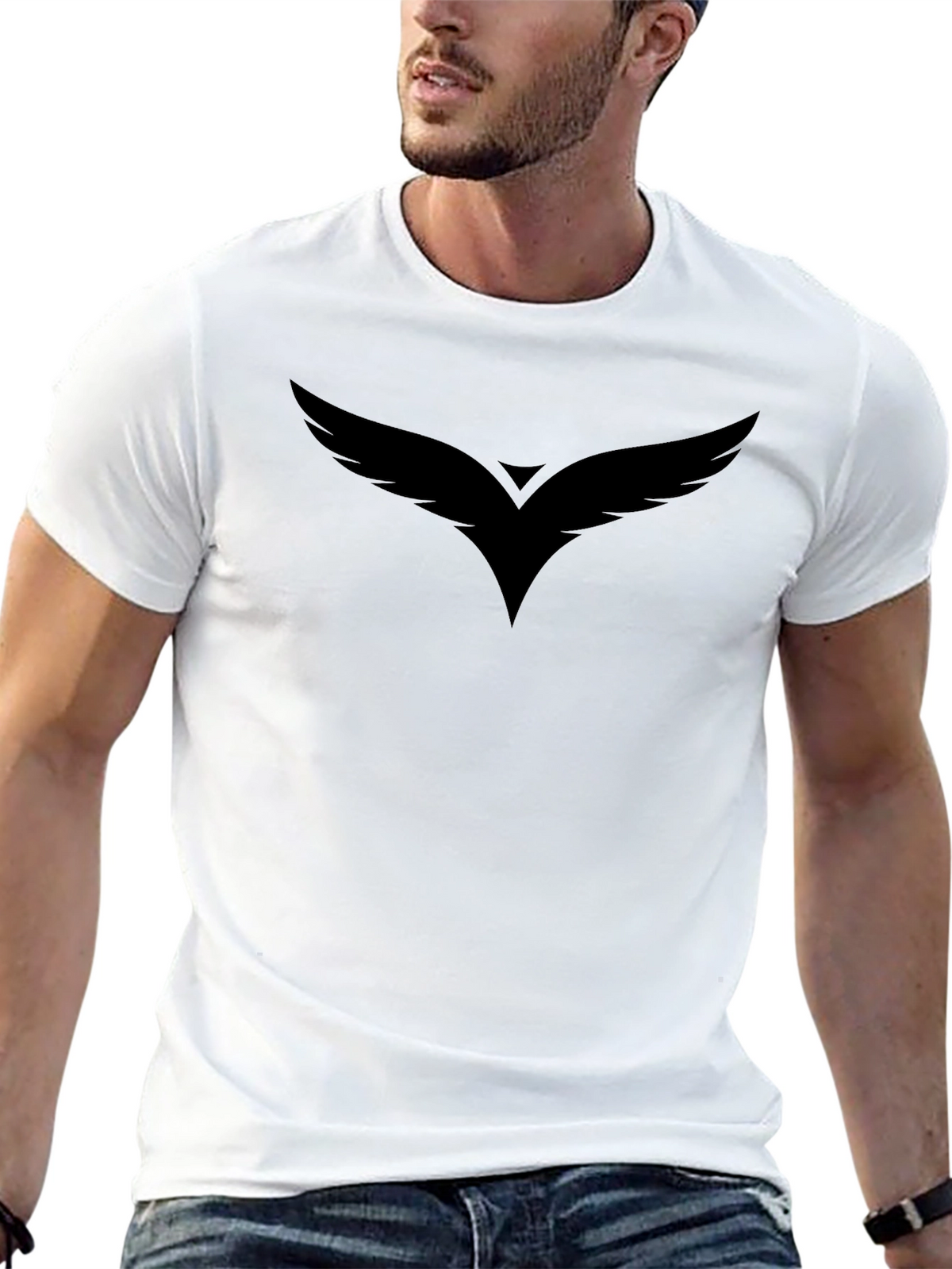 Mens Black Graphic Tee - Winged Design
