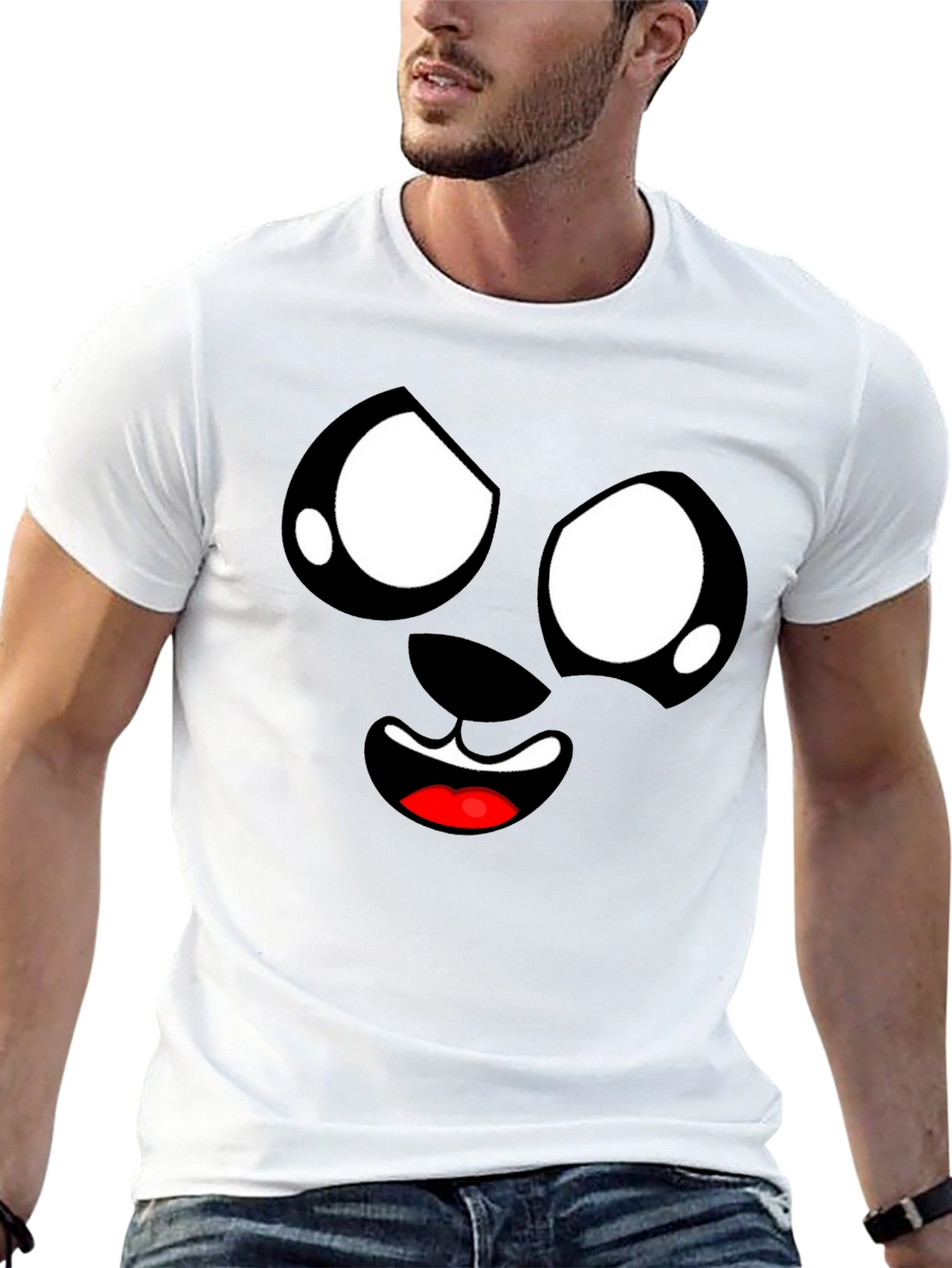 Funny Cartoon Face Graphic Black T-Shirt