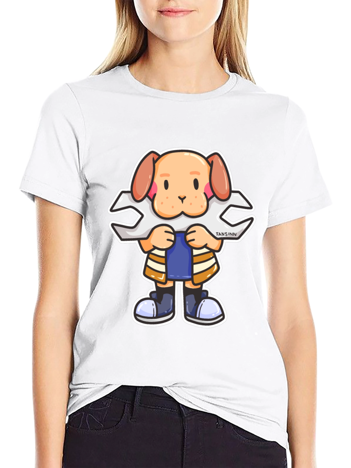 Dog Mechanic Cartoon Black T-Shirt