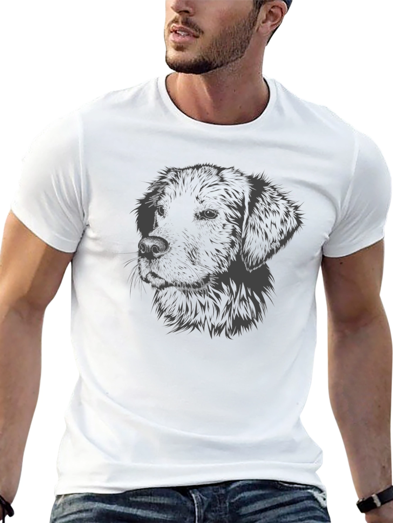 Dog Portrait Graphic Print Black T-Shirt