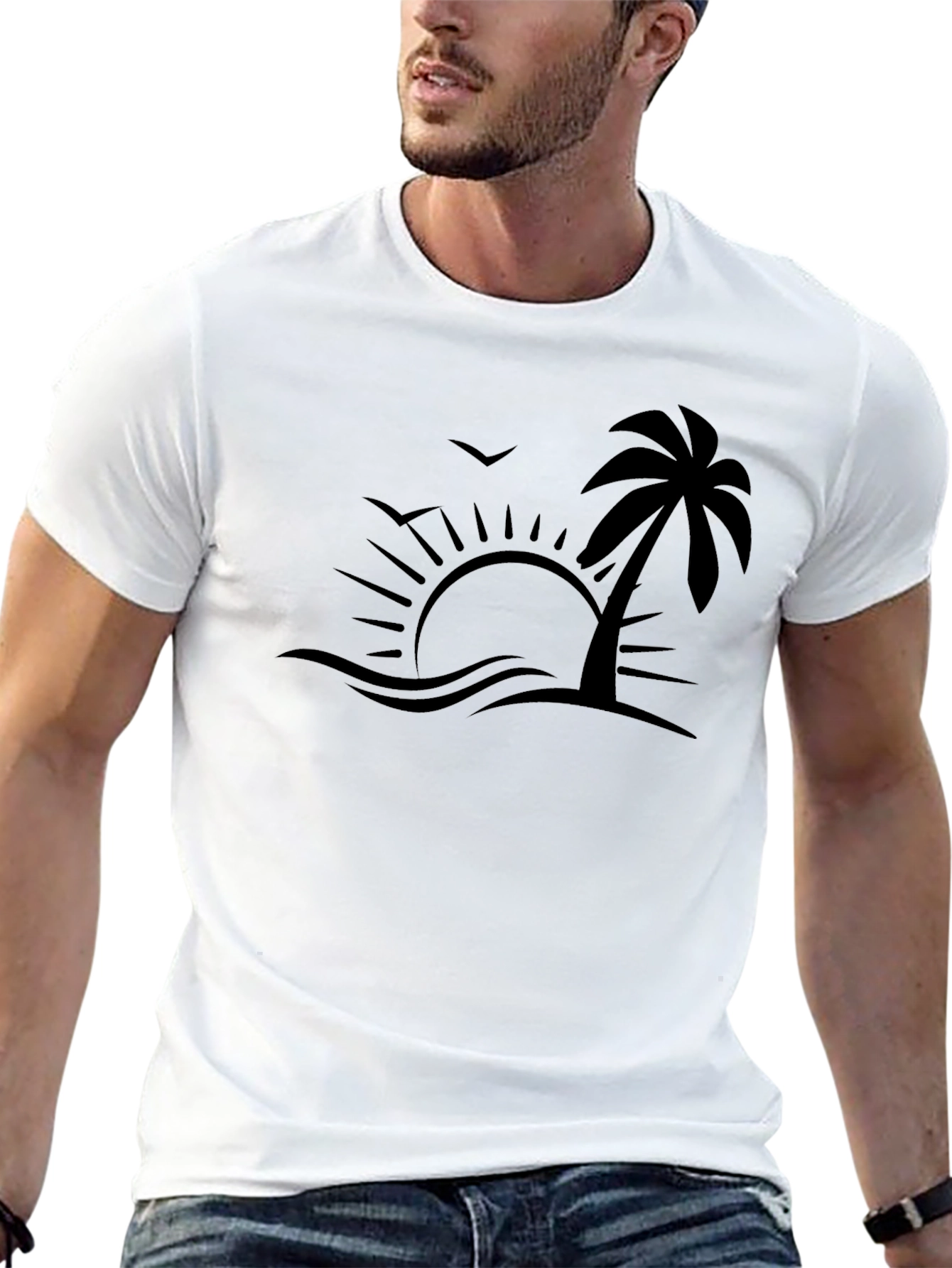 Tropical Beach Graphic Tee - Black