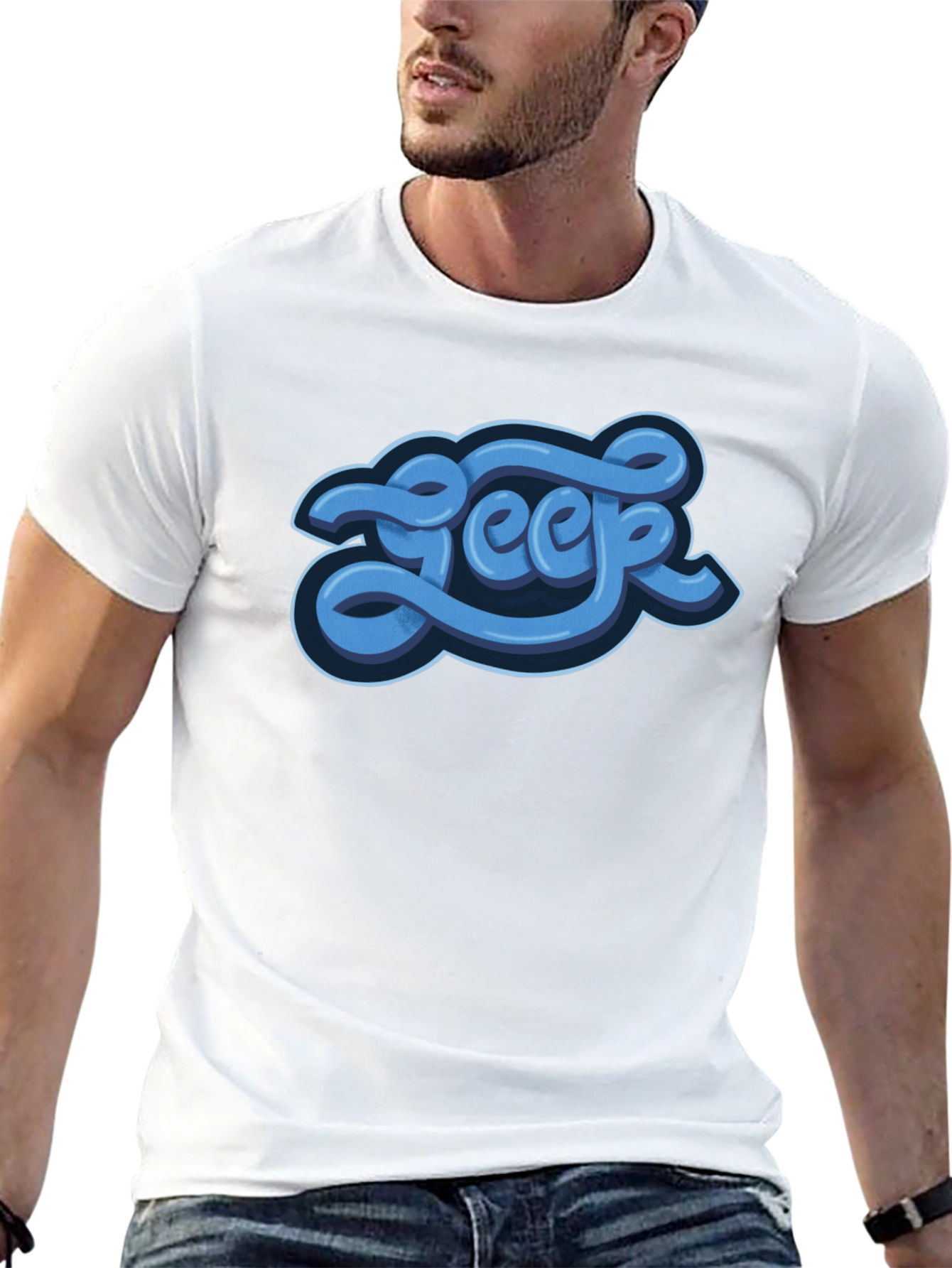 Stylish Graphic Tee - Blue Word Design