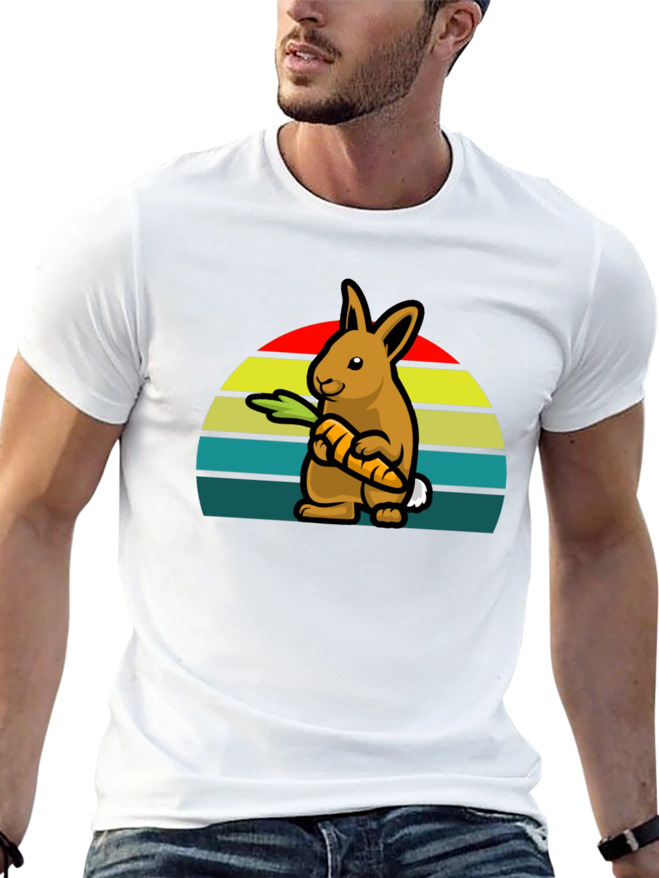Retro Rabbit with Carrot T-Shirt - Cute Graphic Tee