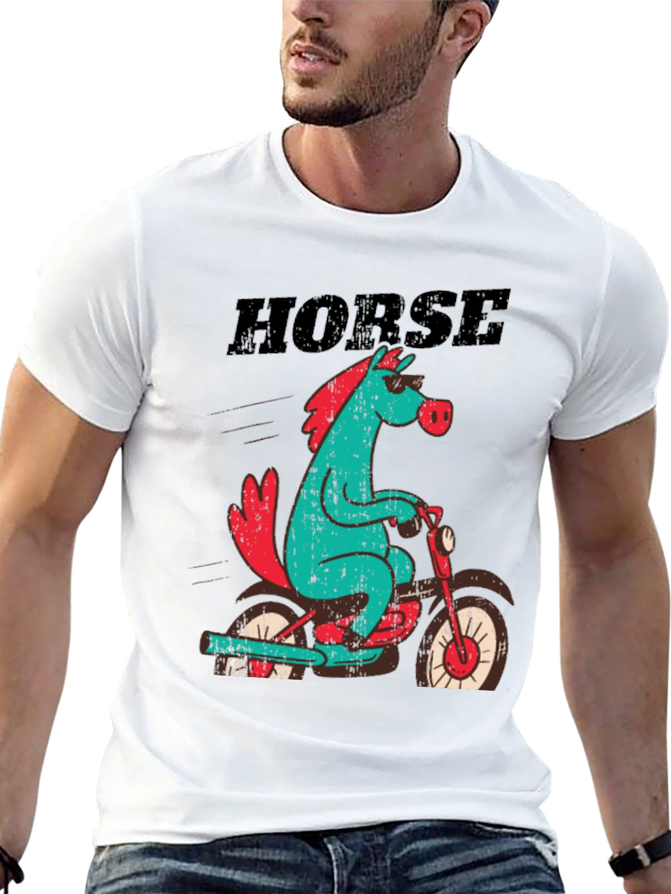 Horse on Motorcycle Graphic T-Shirt - Black