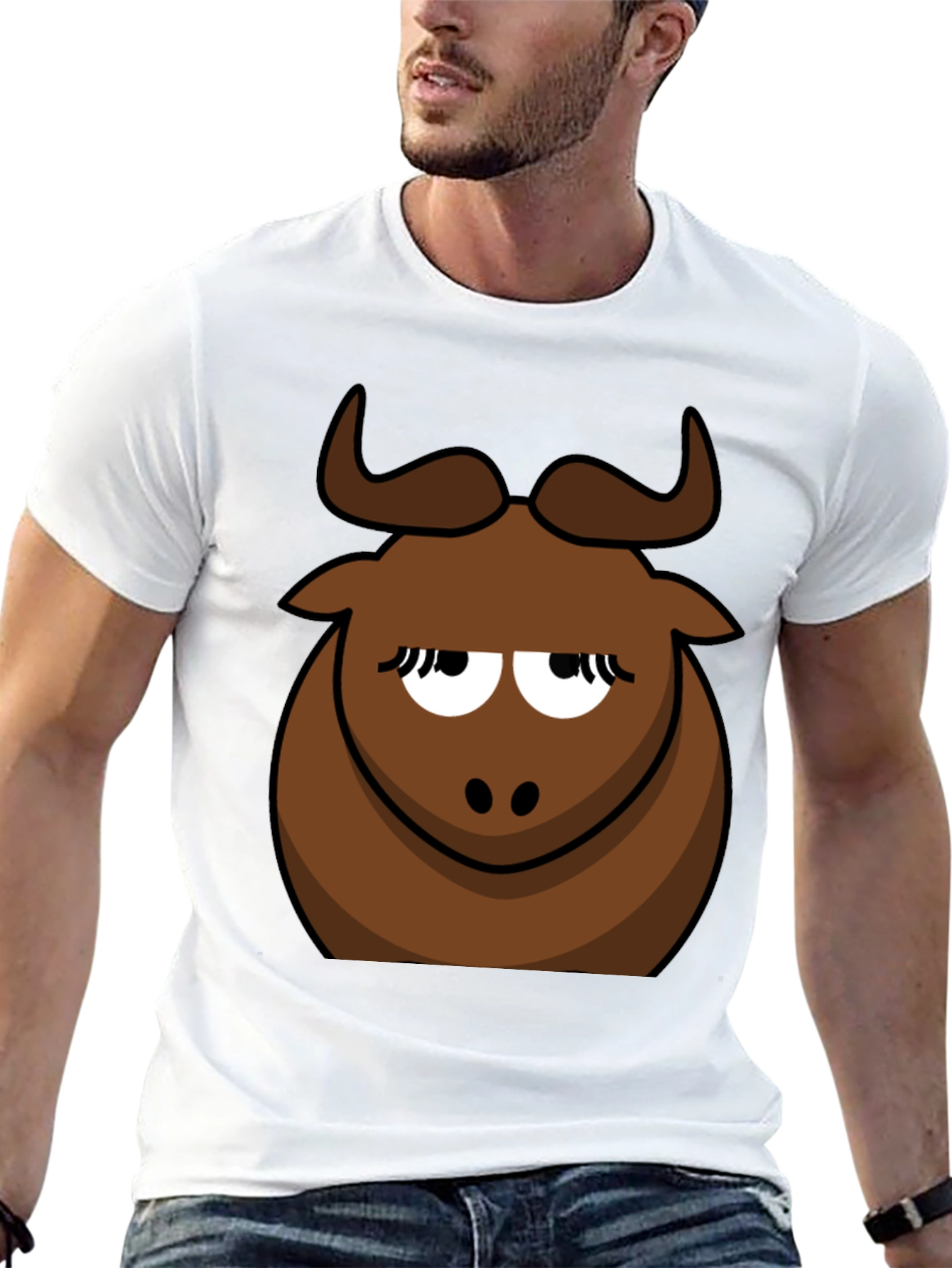 Funny Cartoon Bull Graphic Tee - Black Cotton T-Shirt