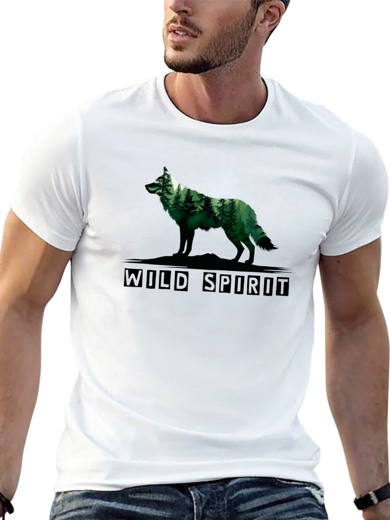 Wild Spirit Wolf Forest Graphic Tee - Black
