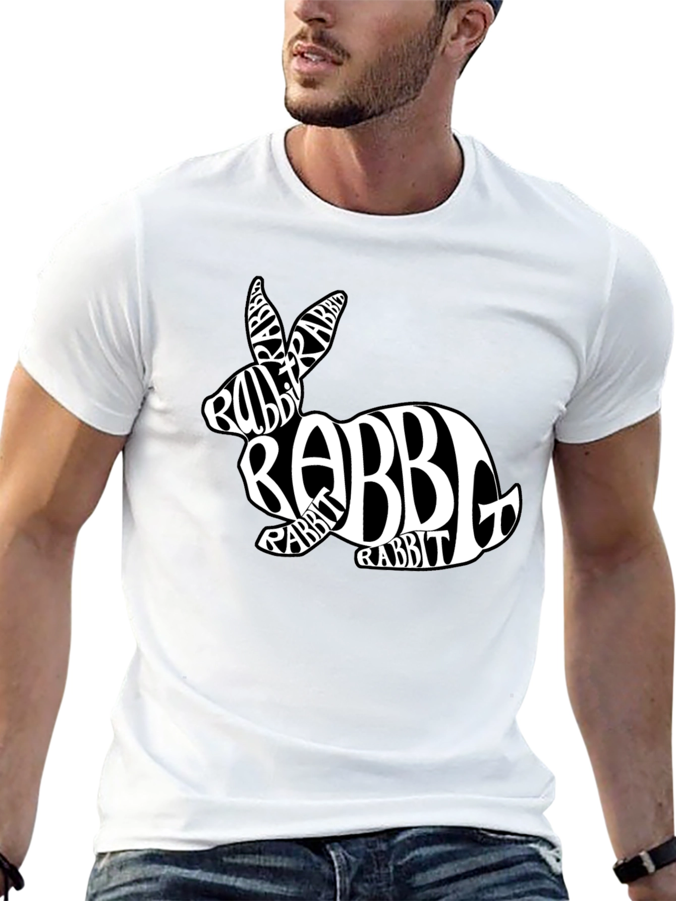 Rabbit Word Art Black T-Shirt