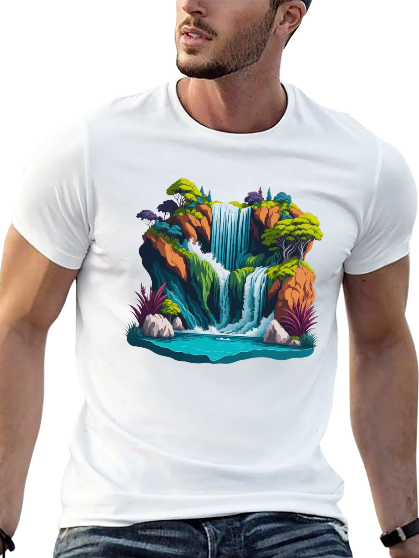 Waterfall Graphic Tee - Nature Scene Shirt