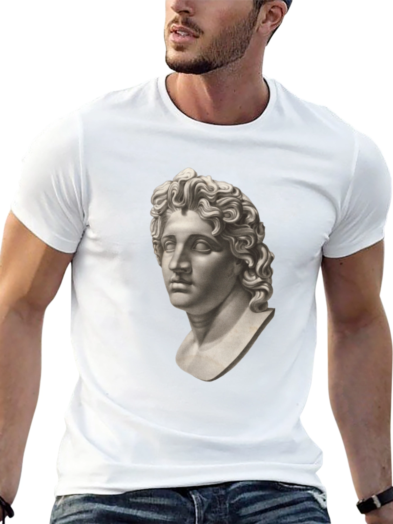 Statue Head Graphic Tee - Classic Black Cotton T-Shirt