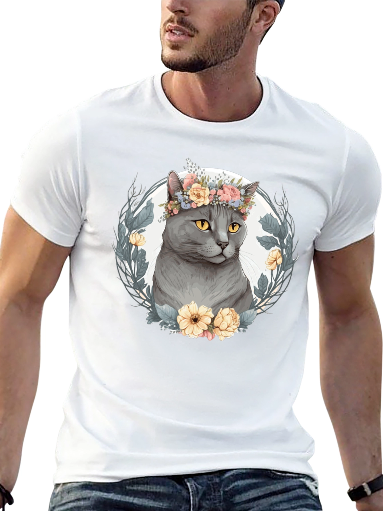Floral Crown Cat Graphic Tee - Unisex