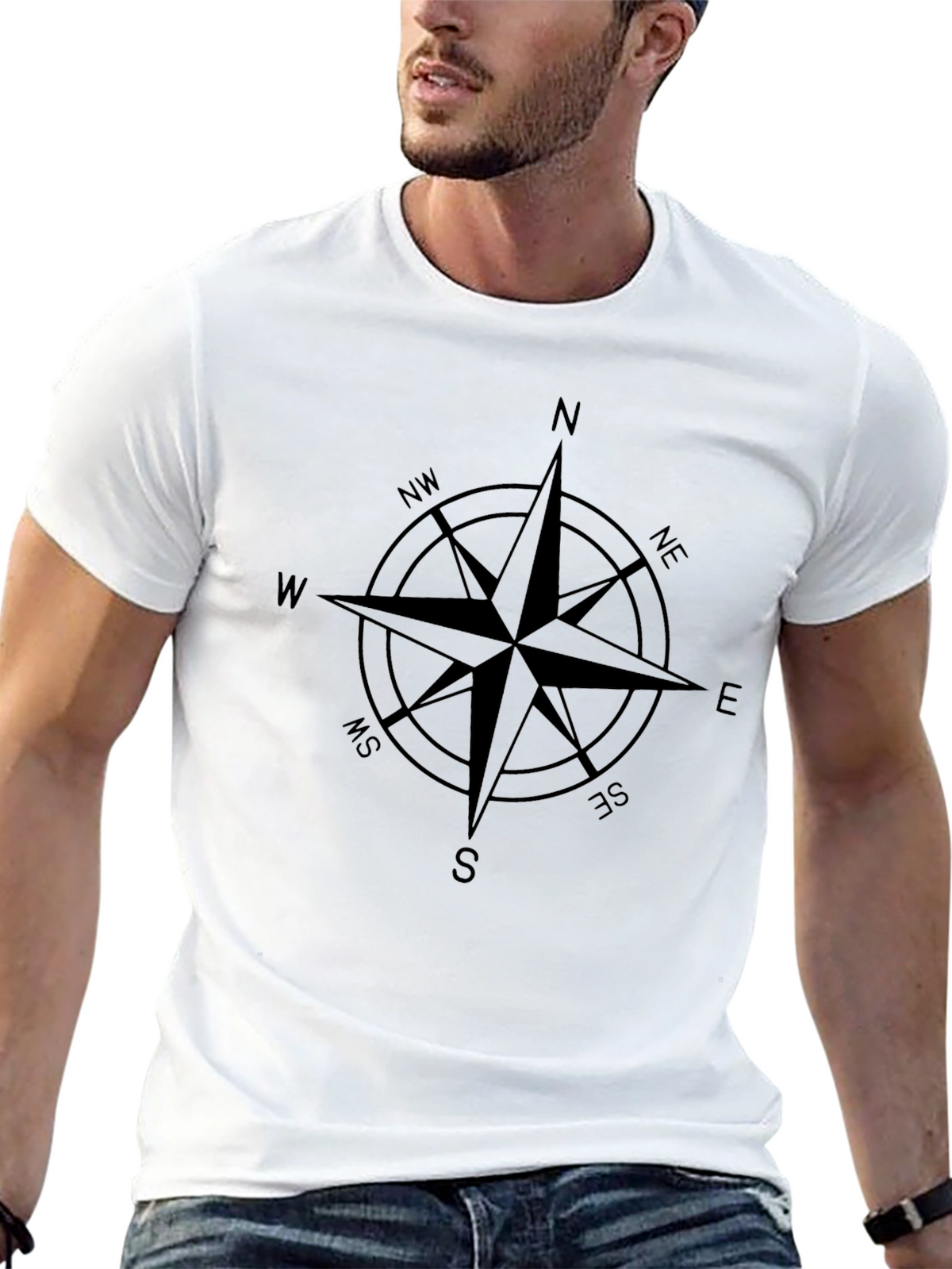 Compass Rose Graphic Tee - Classic Black Cotton T-Shirt