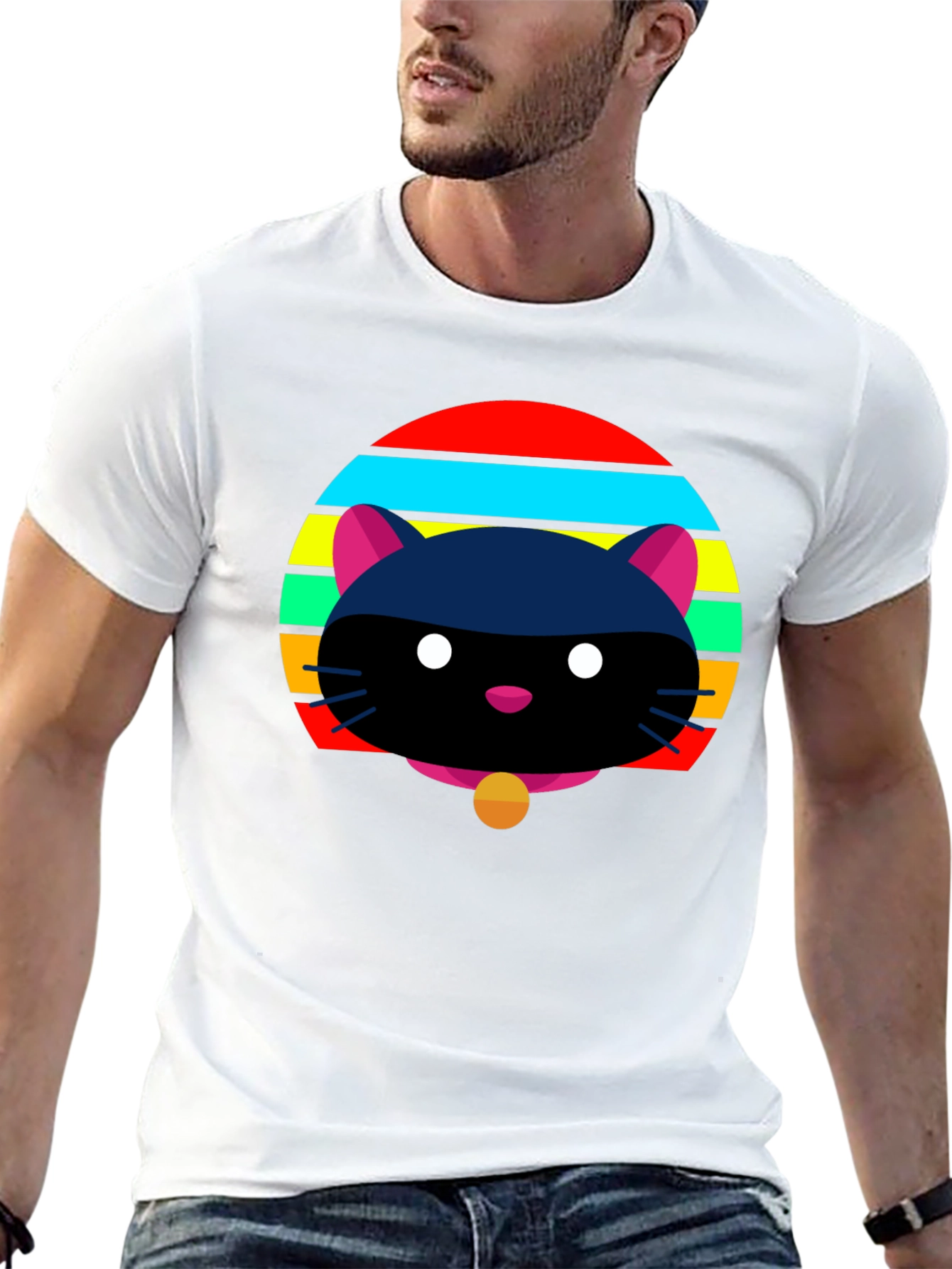 Retro Cat Graphic Tee - Black